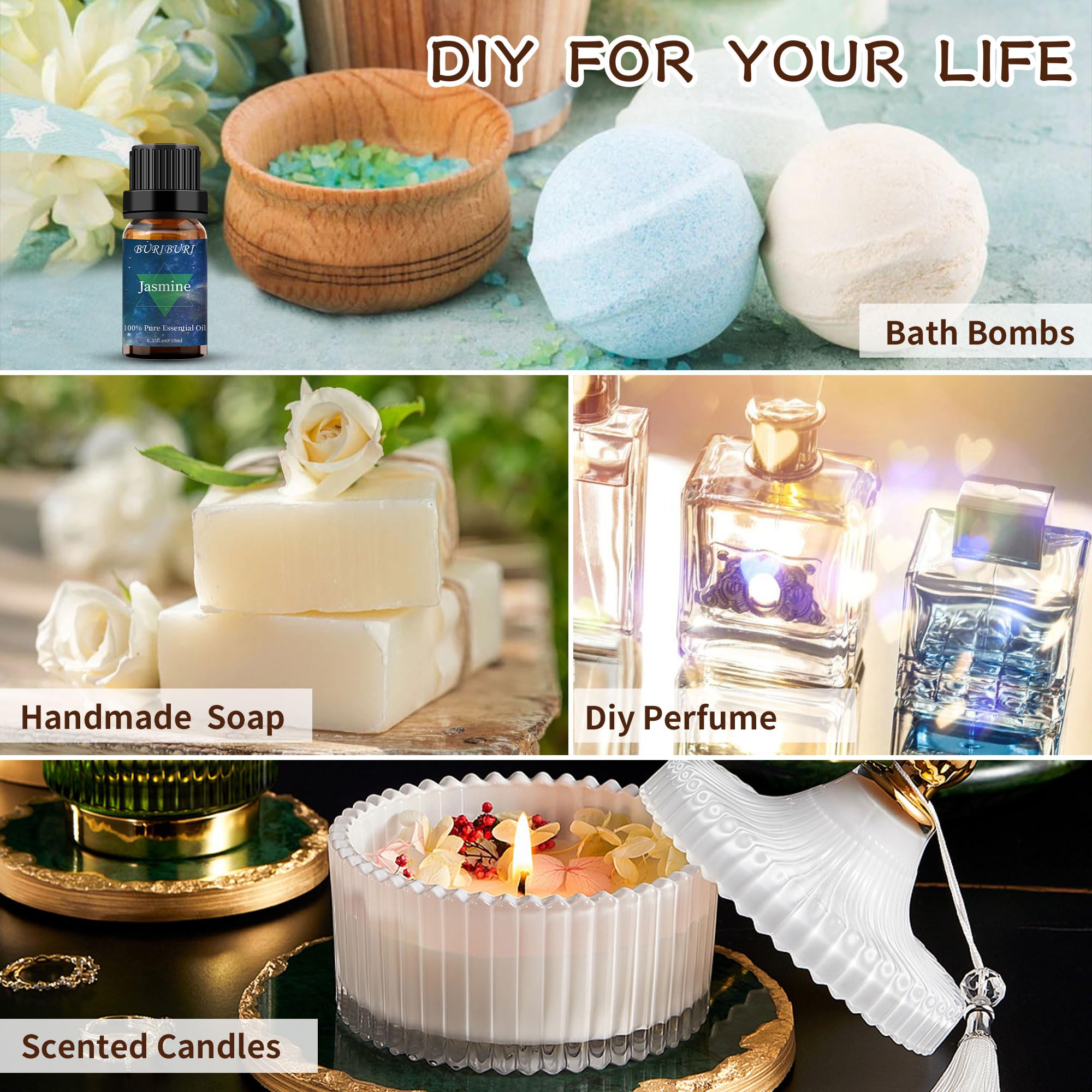 BURIBURI Vanilla & Jasmine Essential Oil Gift Set – 100% Pure, Undiluted, 10ml x 2