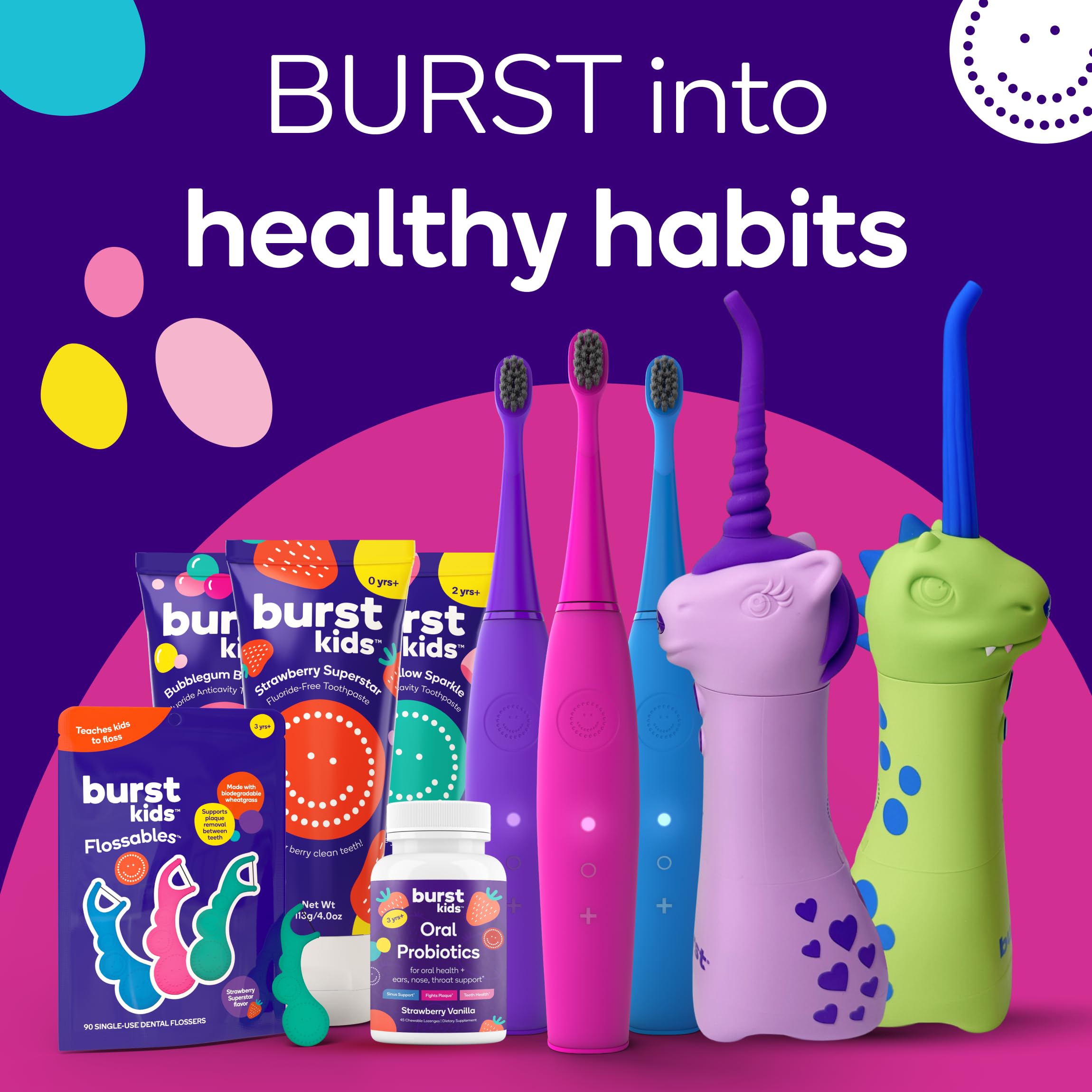 BURST Bubblegum Bonanza Kids Toothpaste with Fluoride (4oz/2 Pack) – Anticavity, Dye Free & Vegan
