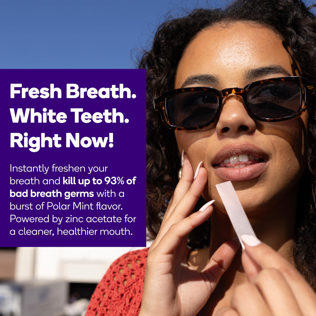 Burst Teeth Whitening Breath Strips (Polar Mint/4 Pack) | Kills 93% of Bad Mouth Germs | Up to 4 Shades Whiter in One Use | Easy to Apply/Quick Dissolving