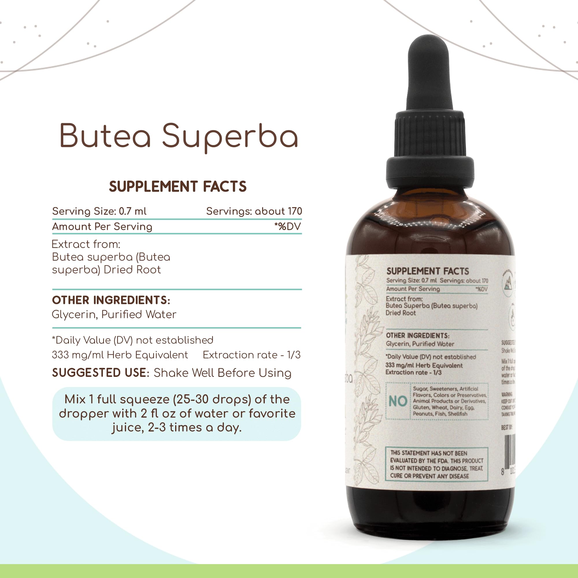 HerbEra Butea Superba Tincture B120 Alcohol-Free Extract | Wildcrafted Dried Root 4 oz