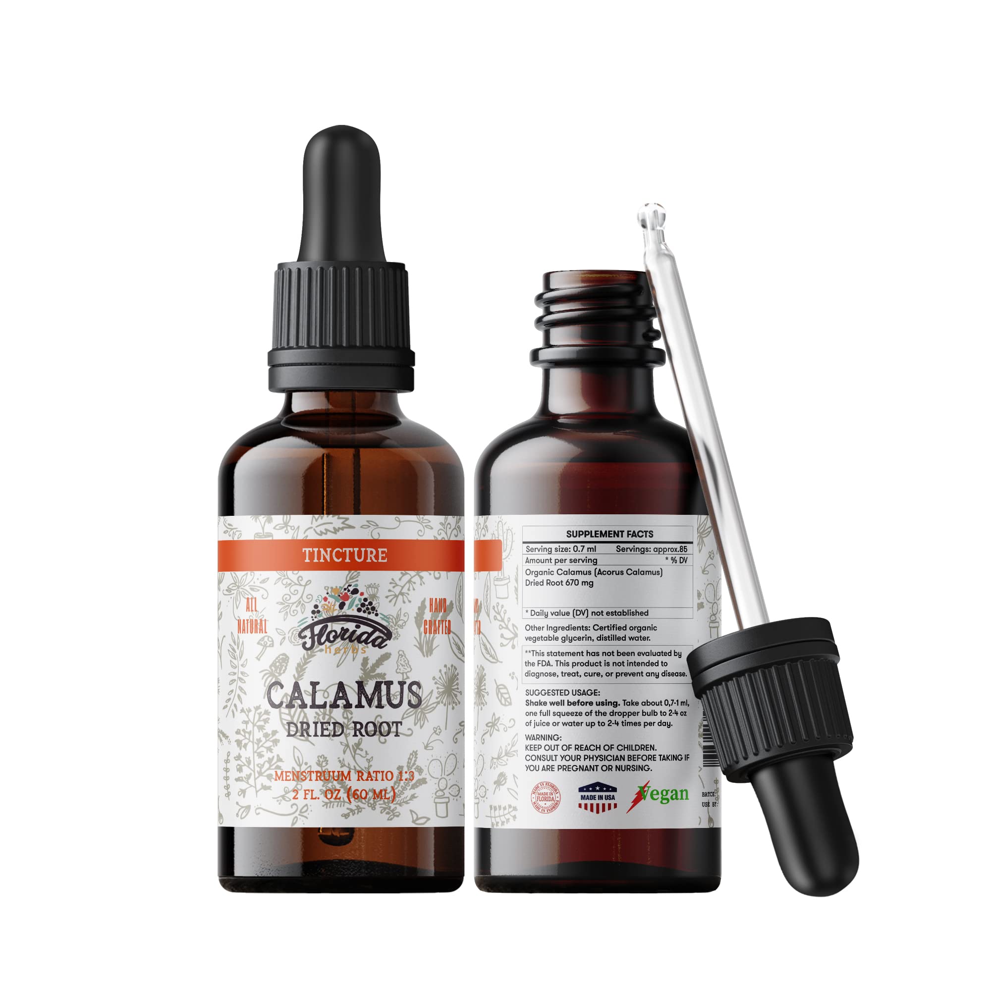 Florida Herbs Calamus Tincture - Organic Acorus Calamus Extract, 700 mg, 2 oz (60 ml) Non-GMO