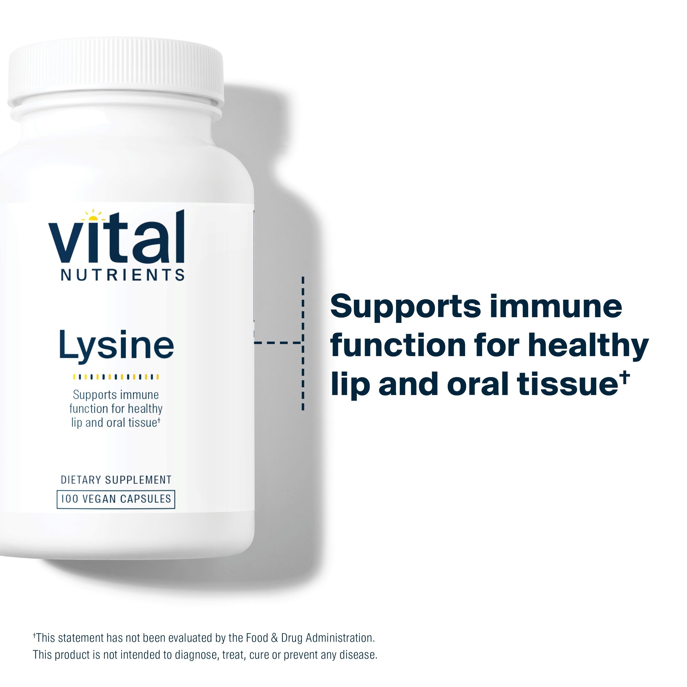 Vital Nutrients Lysine | Immune Support & Lip/Oral Tissue Health | 100 Capsules (Pack of 2)