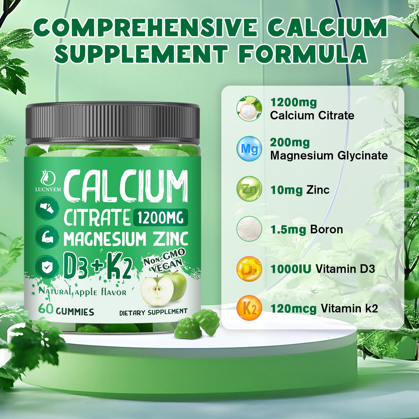 Calcium Citrate 1200 mg Gummies with Vitamin D3 – Vegan Bone & Teeth Support