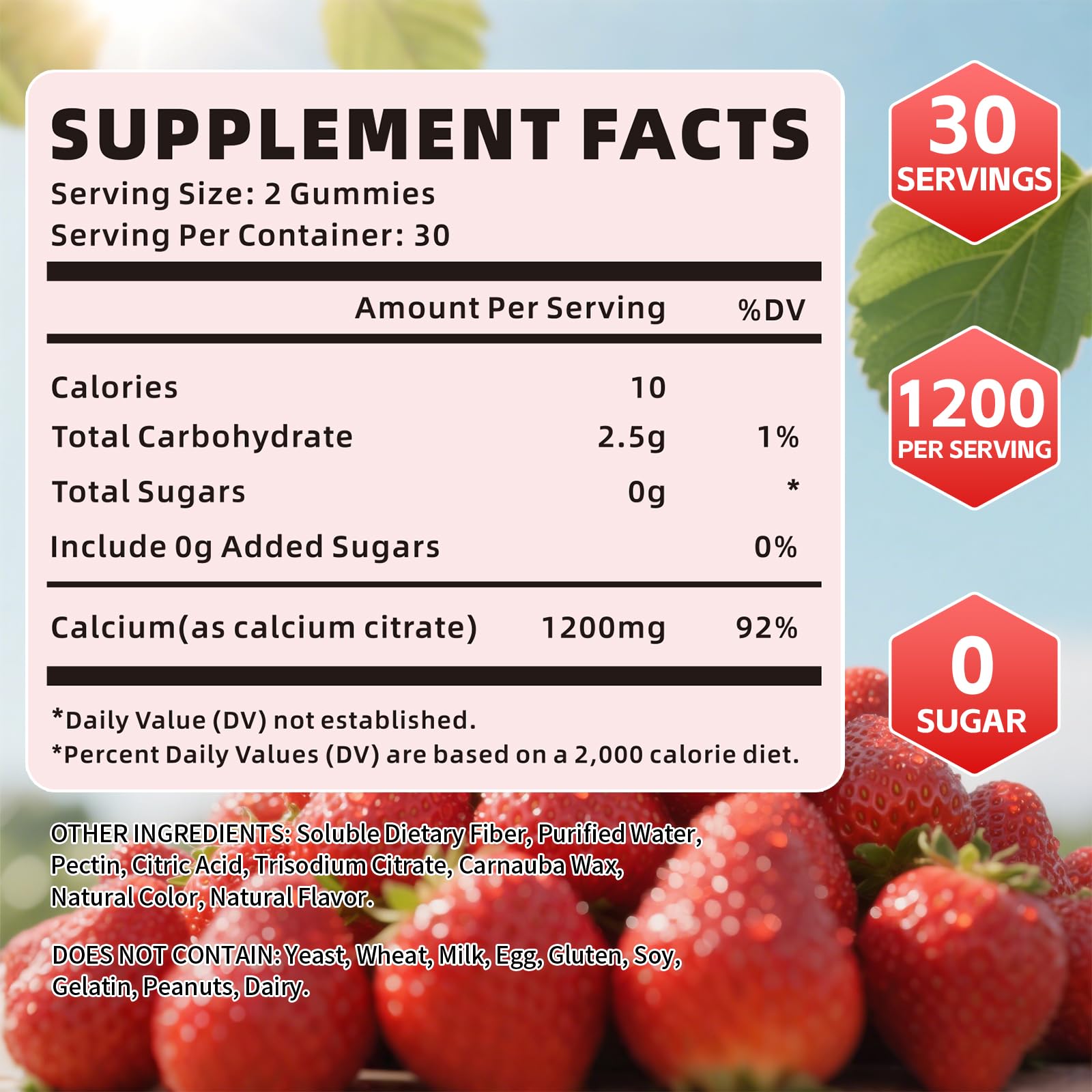 Calcium Citrate Gummies 1200mg - Sugar Free, Gluten Free, Vegan (120 Count)