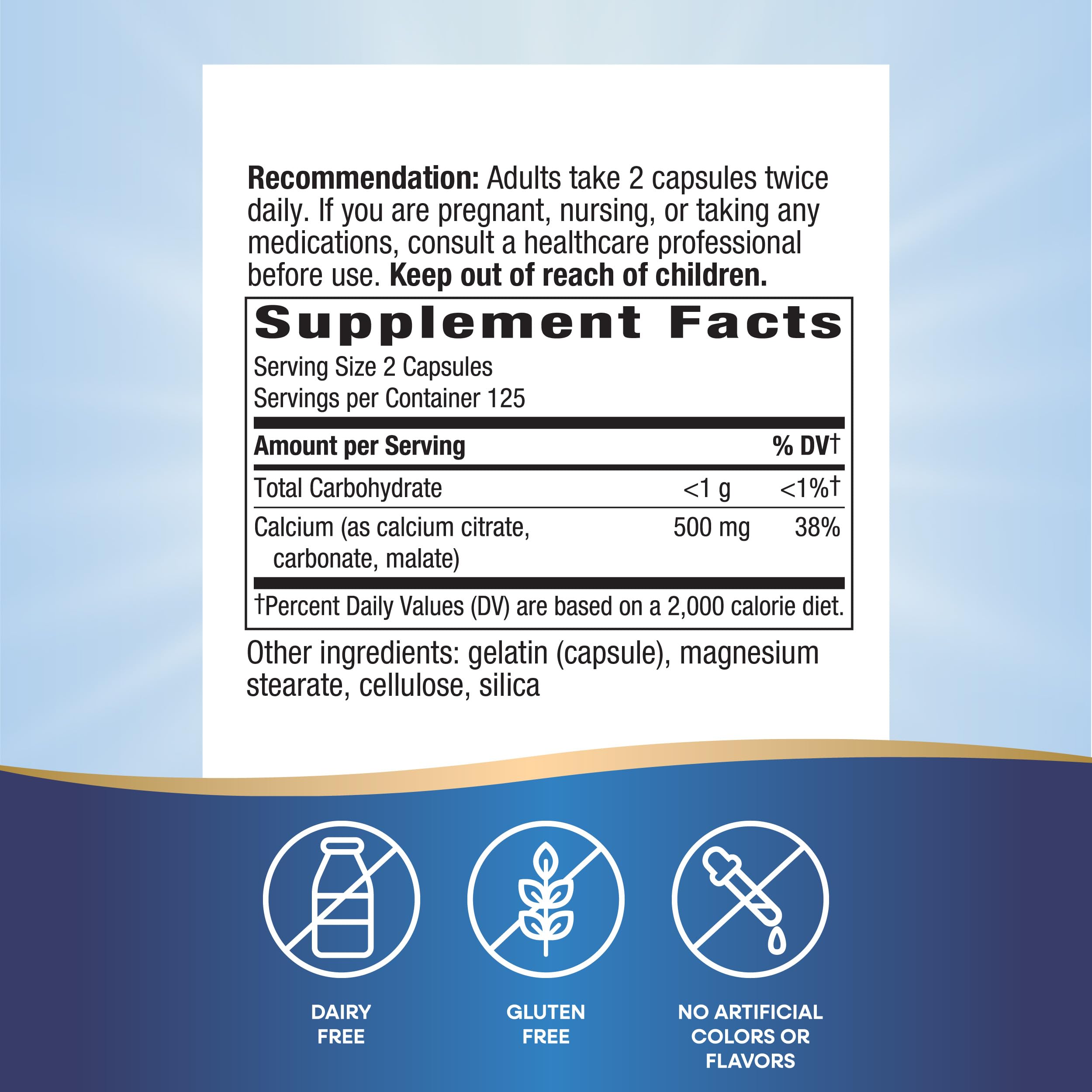 Nature's Way Calcium Citrate 500 mg - 2-Capsule Serving, 250 Capsules | Bone Health & Muscle Function