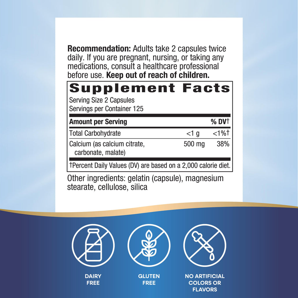 Nature's Way Calcium Citrate 500 mg | Bone Health & Muscle Support, Gluten Free, 250 Capsules (2 Pack)