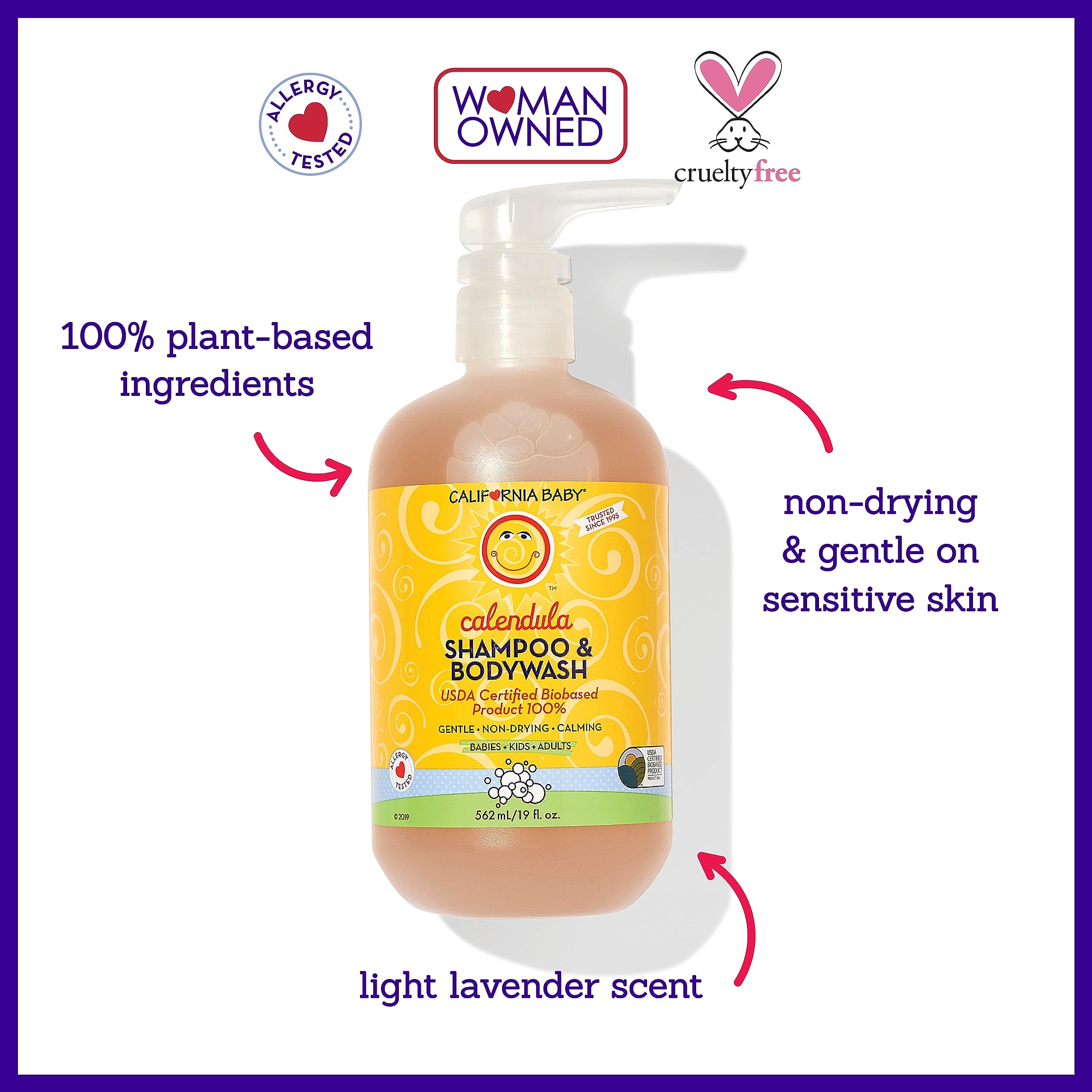 California Baby Calendula Baby Shampoo + Wash 2-Pack – Plant-Based, Hypoallergenic