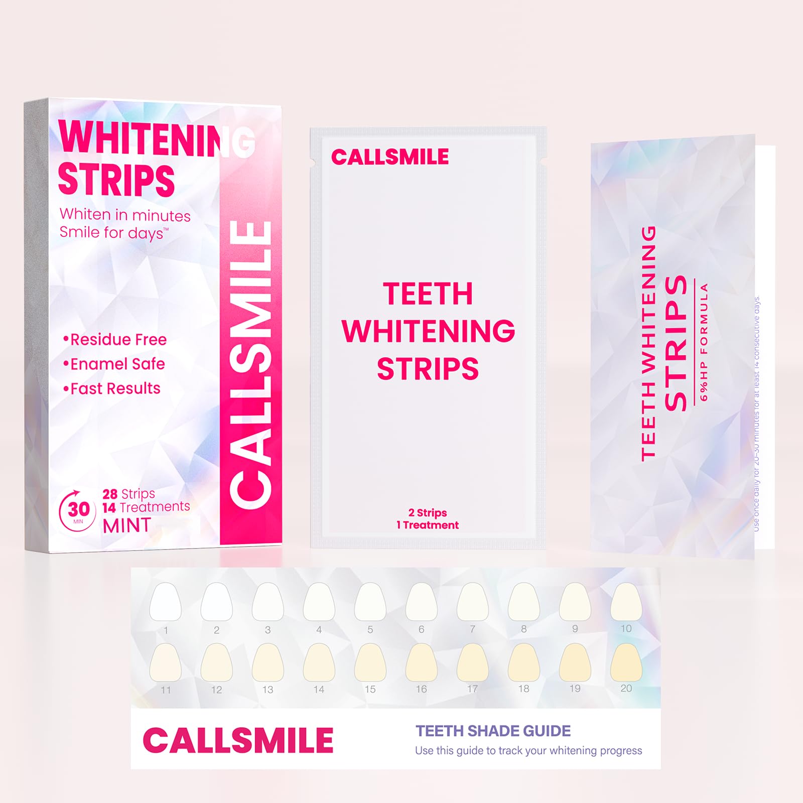 CALLSMILE Teeth Whitening Strips – Sensitive Teeth, Mint, 28 Strips (14 Days)