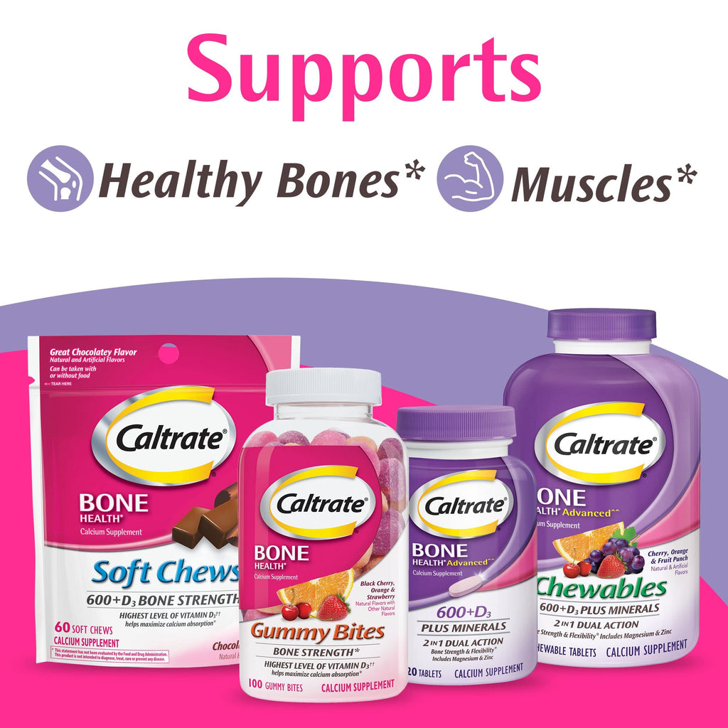 Caltrate Chewables 600 Plus D3 Plus Minerals Calcium Vitamin D Supplement – 60 Count (Cherry, Orange & Fruit Punch)
