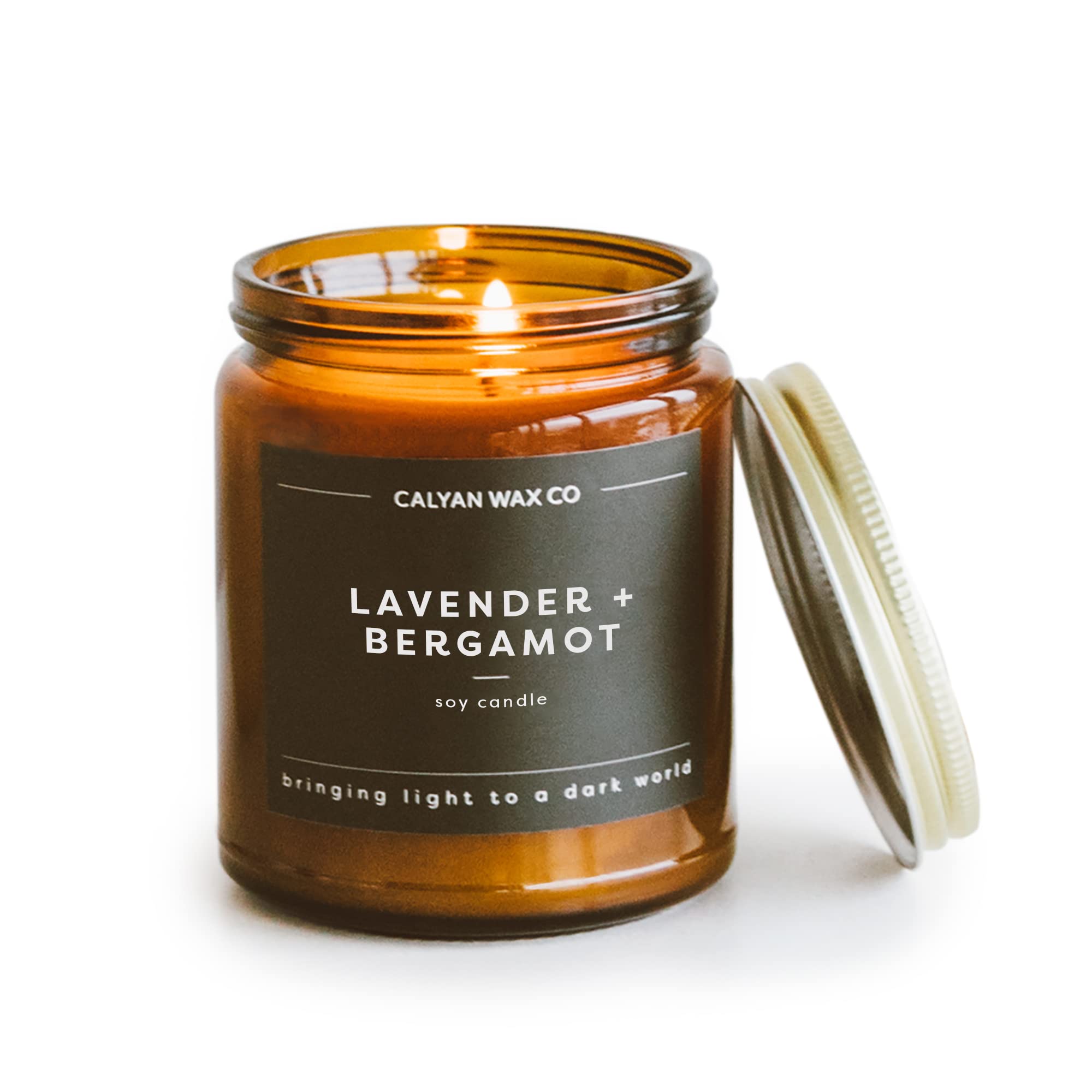 Calyan Wax Co. Lavender & Bergamot Candle – 57 Hour Burn, Non-Toxic Soy, Amber Jar 7.2oz