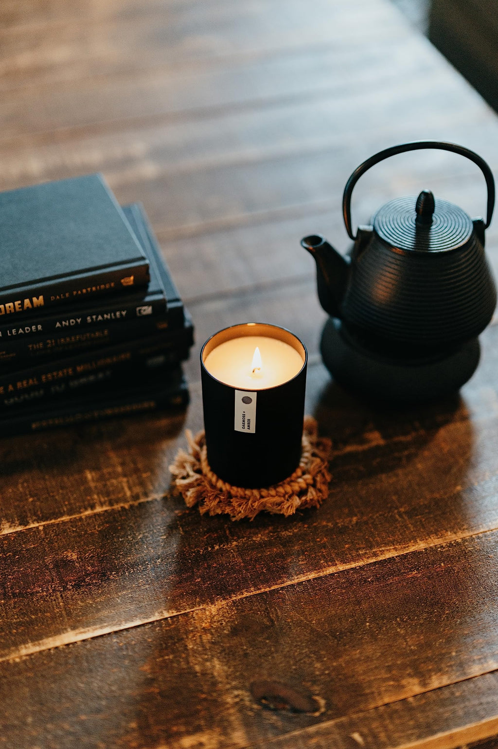 Calyan Wax Co. Oakmoss & Amber Candle – 75 Hour Burn | Non-Toxic Soy | Black Tumbler Jar | 10.2oz