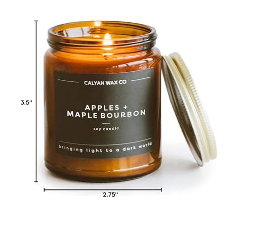 Calyan Wax Co. Apples & Maple Bourbon Soy Candle – 57 Hour Burn, Amber Jar, 7.2oz