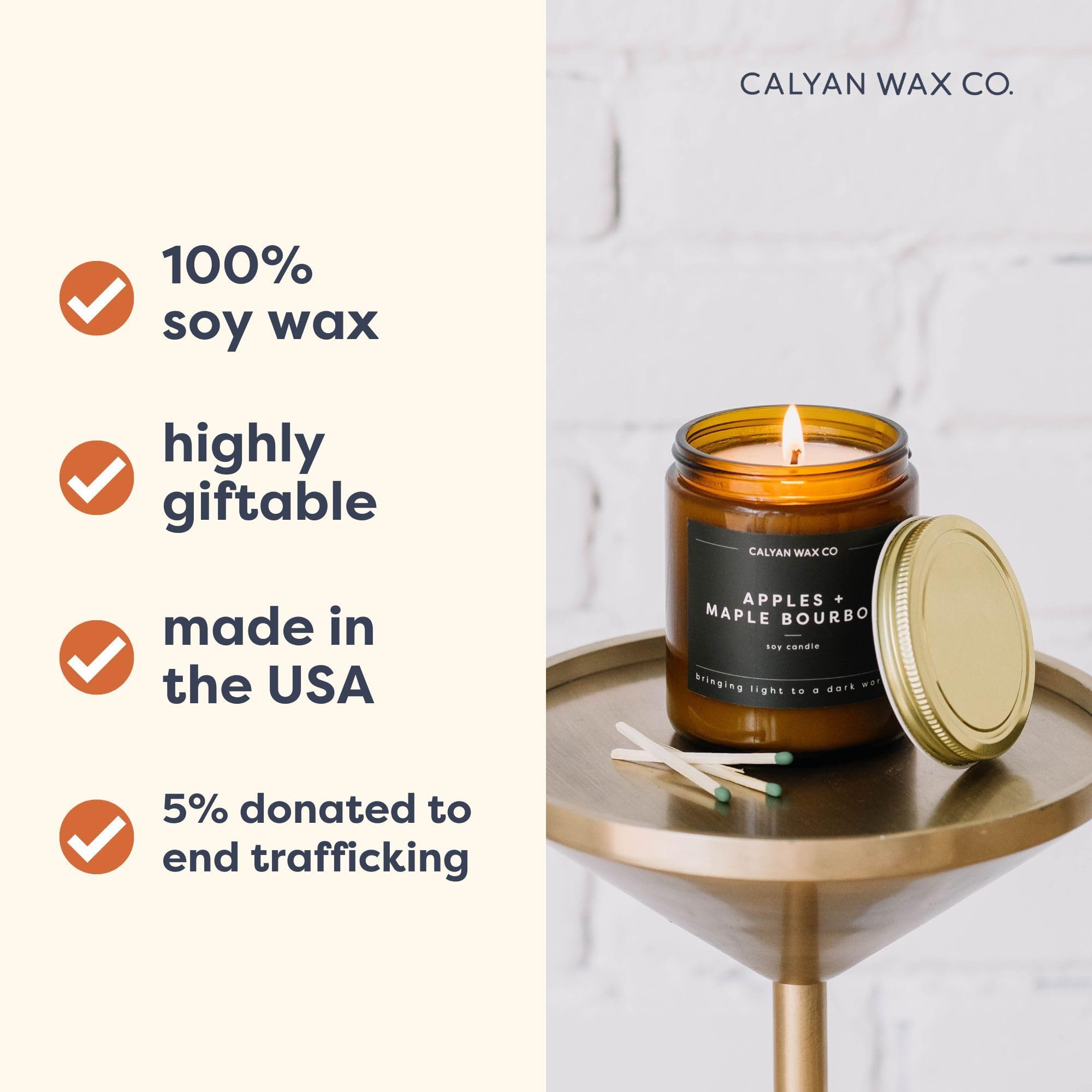 Calyan Wax Co. Oakmoss & Amber Candle – 57 Hour Burn, Non-Toxic Soy, Amber Glass Jar 7.2oz