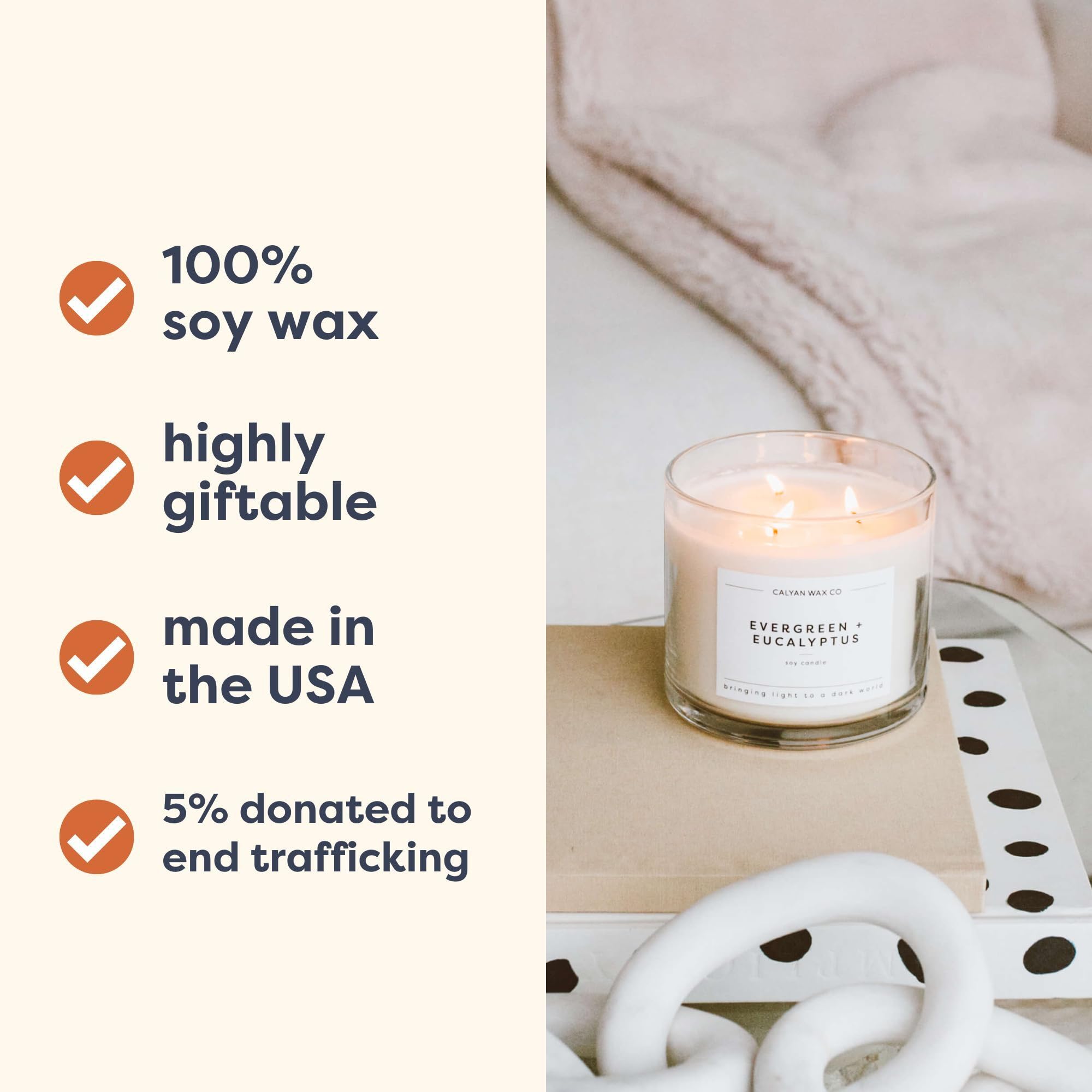 Calyan Wax Co. Seaside & Citrus 3 Wick Soy Candle – 14.9oz, 43-Hour Burn