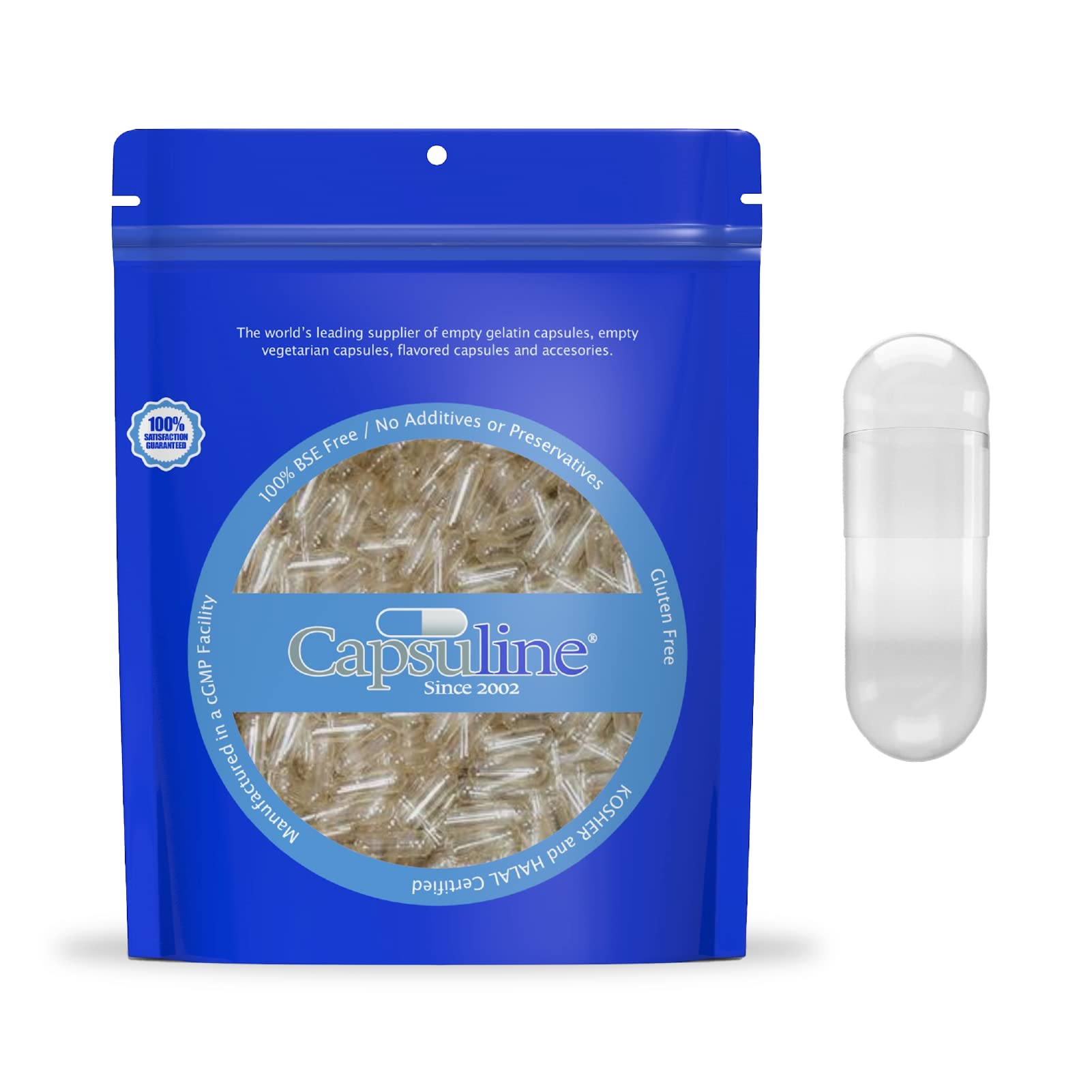 Capsuline Size 000 Gelatin Empty Capsules – 10,000 Count | Kosher, Gluten Free & Non-GMO Certified