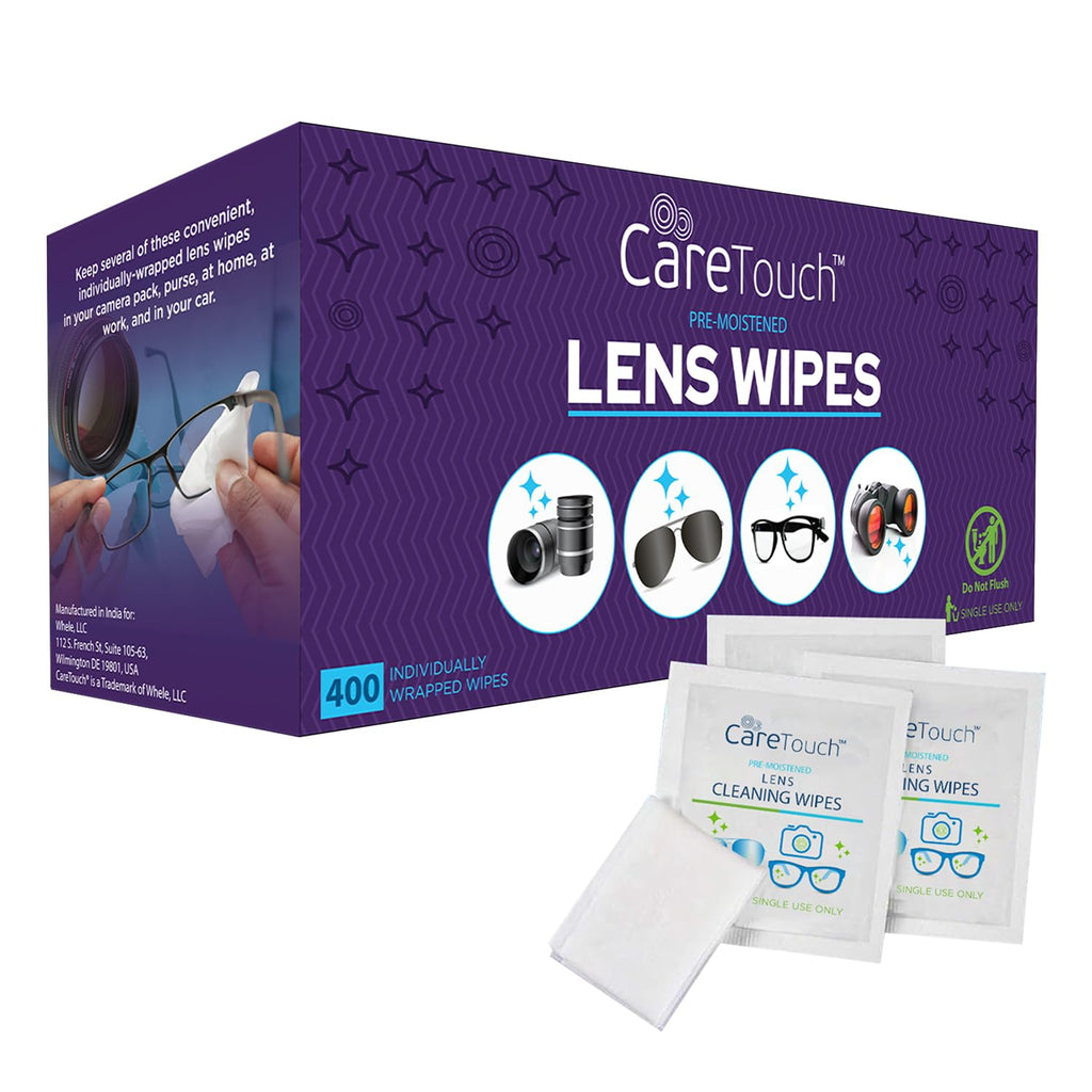 Care Touch Lens Wipes - 400 Count Pre-Moistened Wipes for Eyeglasses, Sunglasses & Camera Lenses | Gentle & Portable