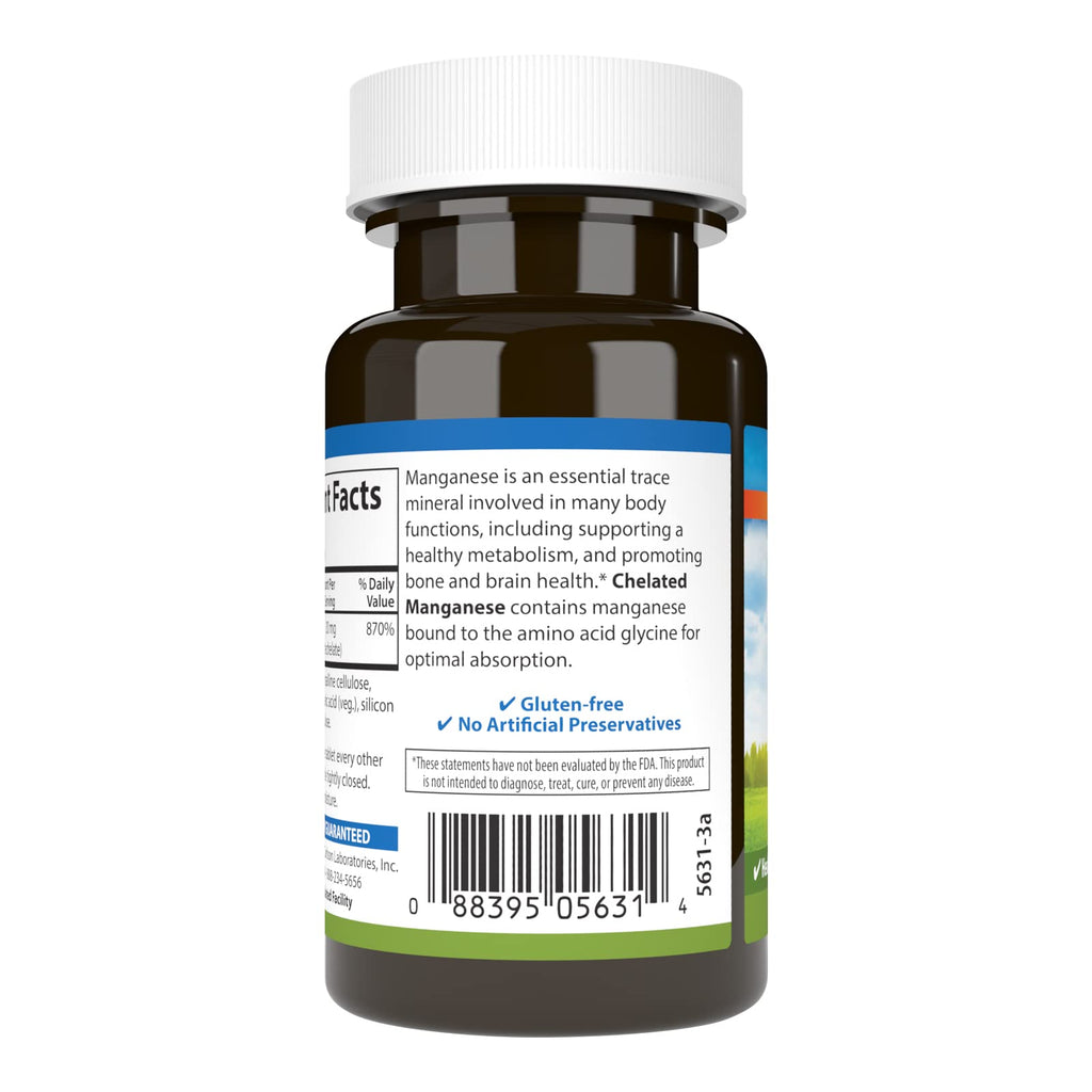Carlson Chelated Manganese 20 mg – Superior Absorption, Bone & Brain Health | 100 Tablets