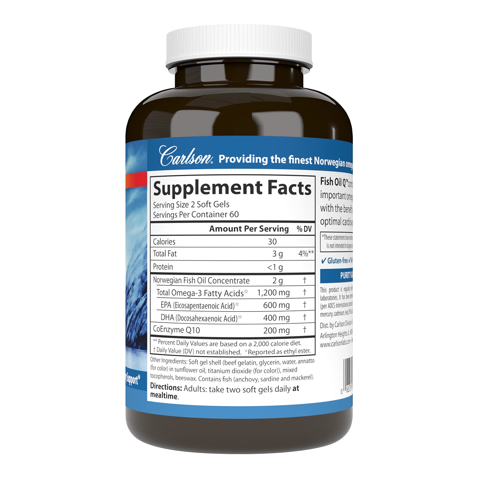 Carlson Fish Oil Q - 1200 mg Omega-3s + 200 mg CoQ10 | 120 Softgels