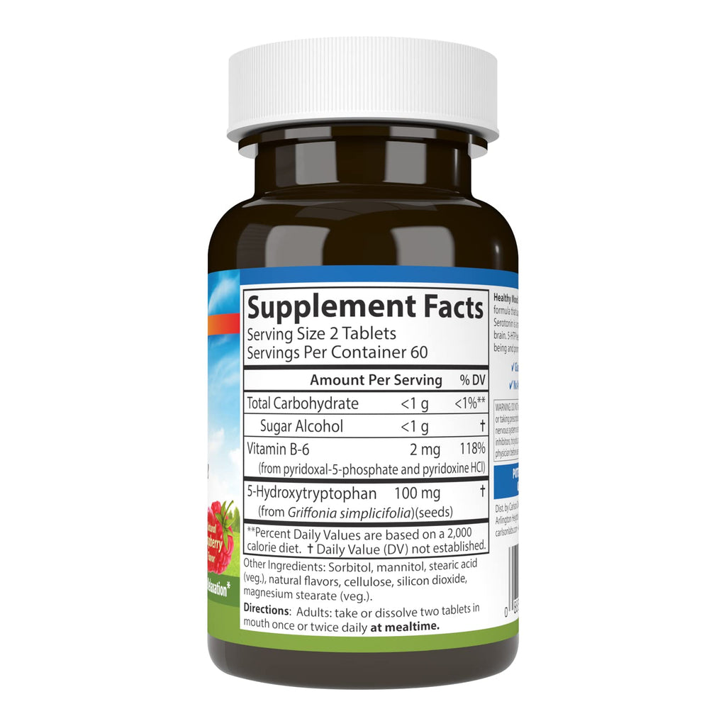 Carlson - Healthy Mood 5-HTP Elite, 100 mg, Serotonin Production, Healthy Mood & Promotes Relaxation, Natural Raspberry Flavor, 120 Tablets