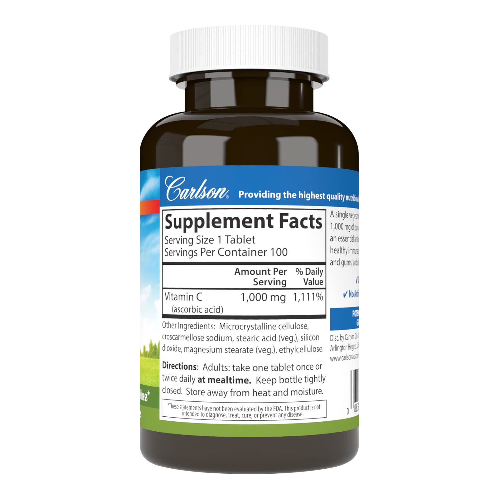 Carlson - Vitamin C 1,000 mg, 100 Count | Immune Support, Collagen & Dental Health