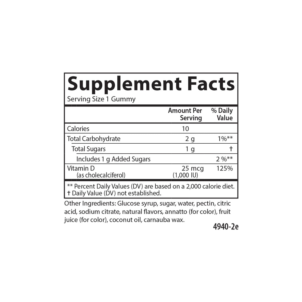 Carlson Vitamin D3 Gummies 1000 IU (25 mcg) – Bone Health, Immune Support & Calcium Absorption | 60 Vegetarian Gummies