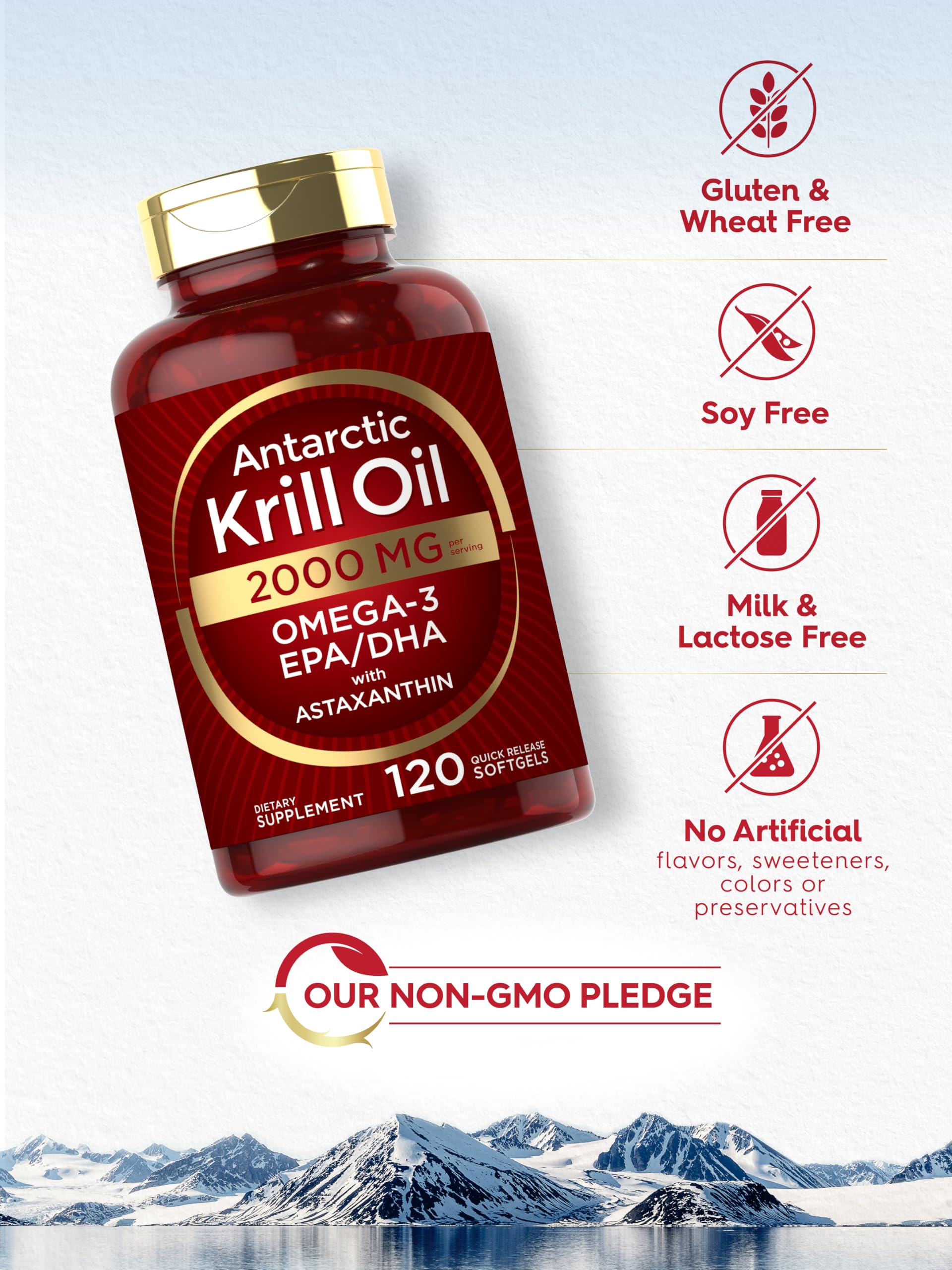 Carlyle Antarctic Krill Oil 2000 mg | 120 Softgels | Omega-3 EPA/DHA + Astaxanthin | Lab Tested