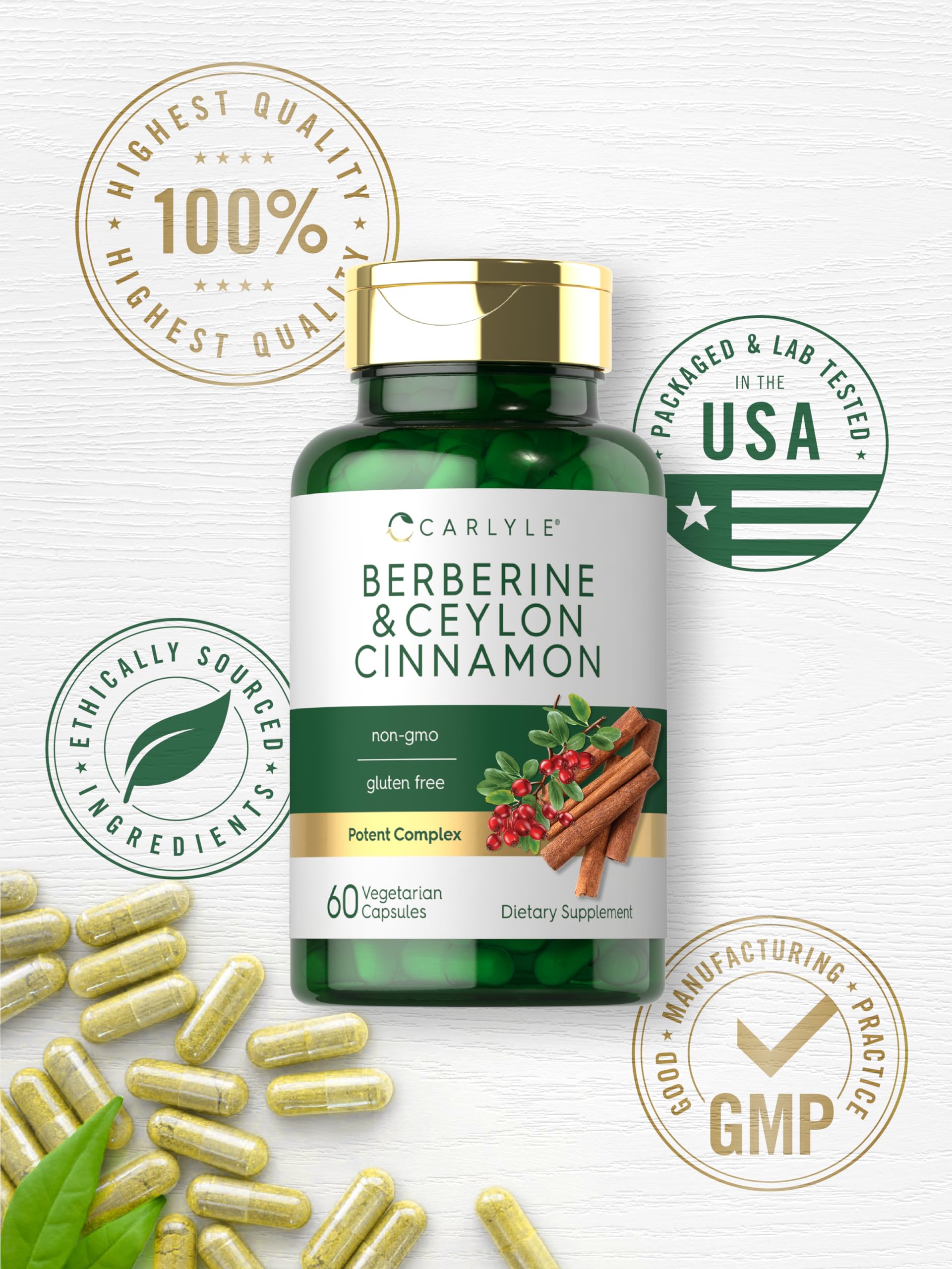 Carlyle Berberine with Ceylon Cinnamon 2000mg | 60 Capsules | Vegetarian, Non-GMO, Gluten Free (Pack of 2)