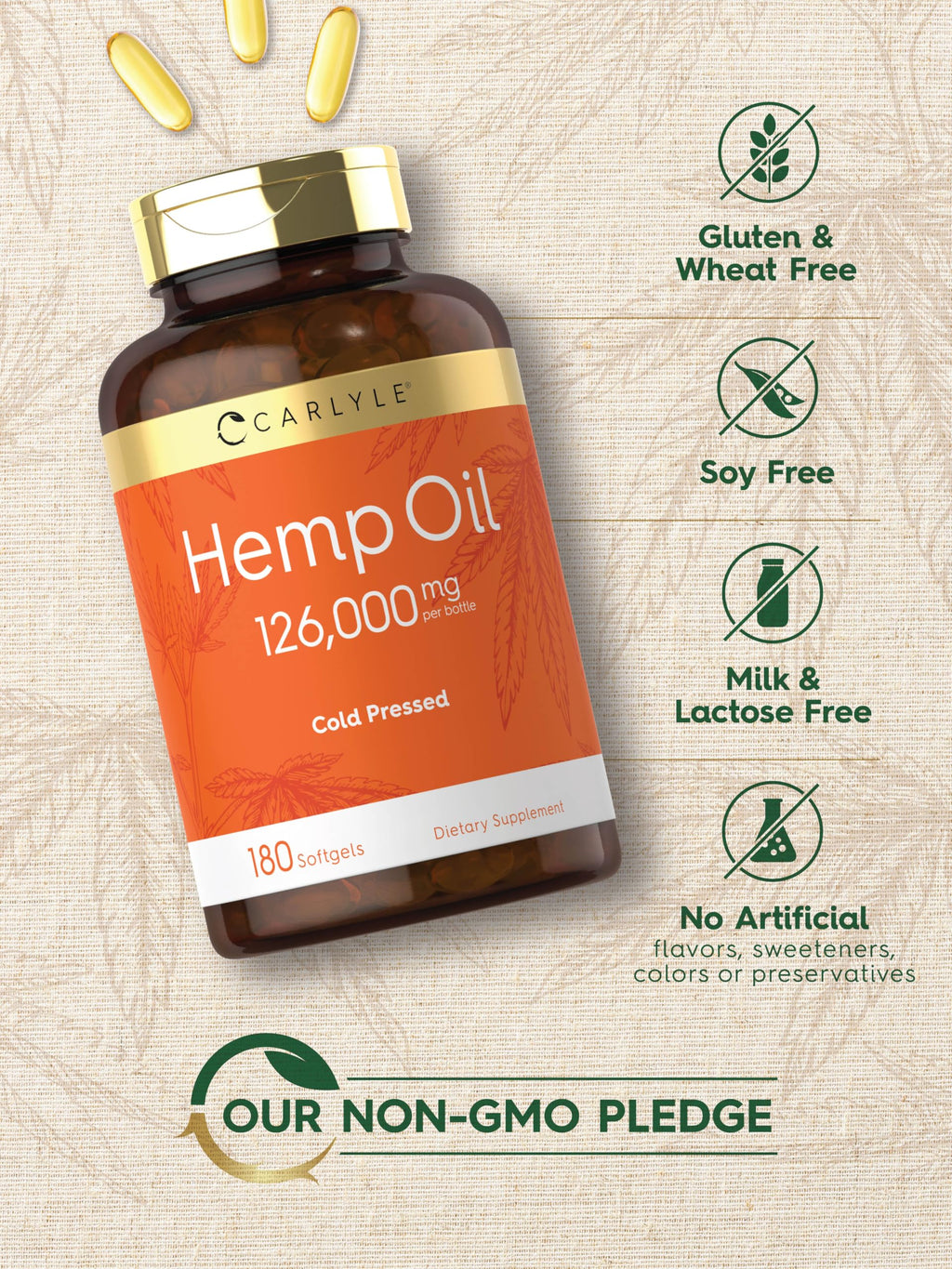 Carlyle Hemp Oil Capsules | 126,000 mg | 180 Softgels | Non-GMO, Gluten Free