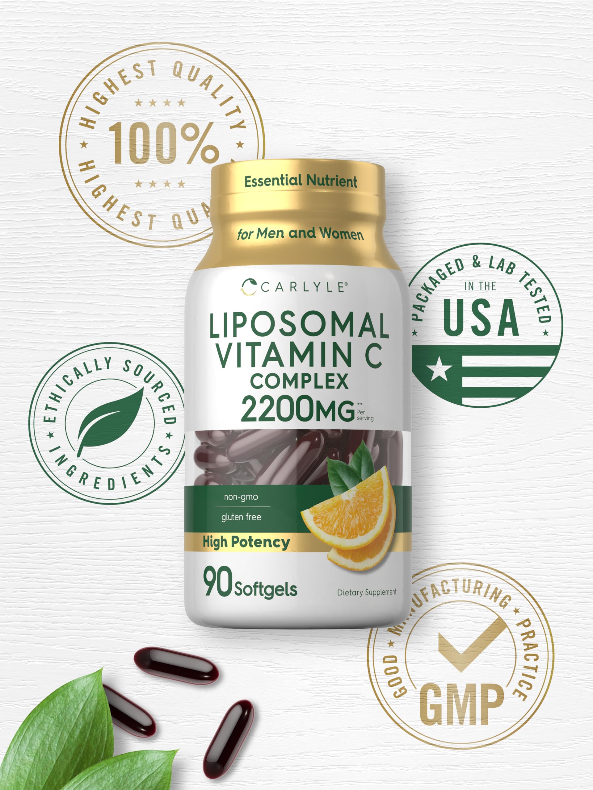 Carlyle Liposomal Vitamin C 2200mg - 90 Softgels | High Potency, Non-GMO & Gluten Free | Pack of 2