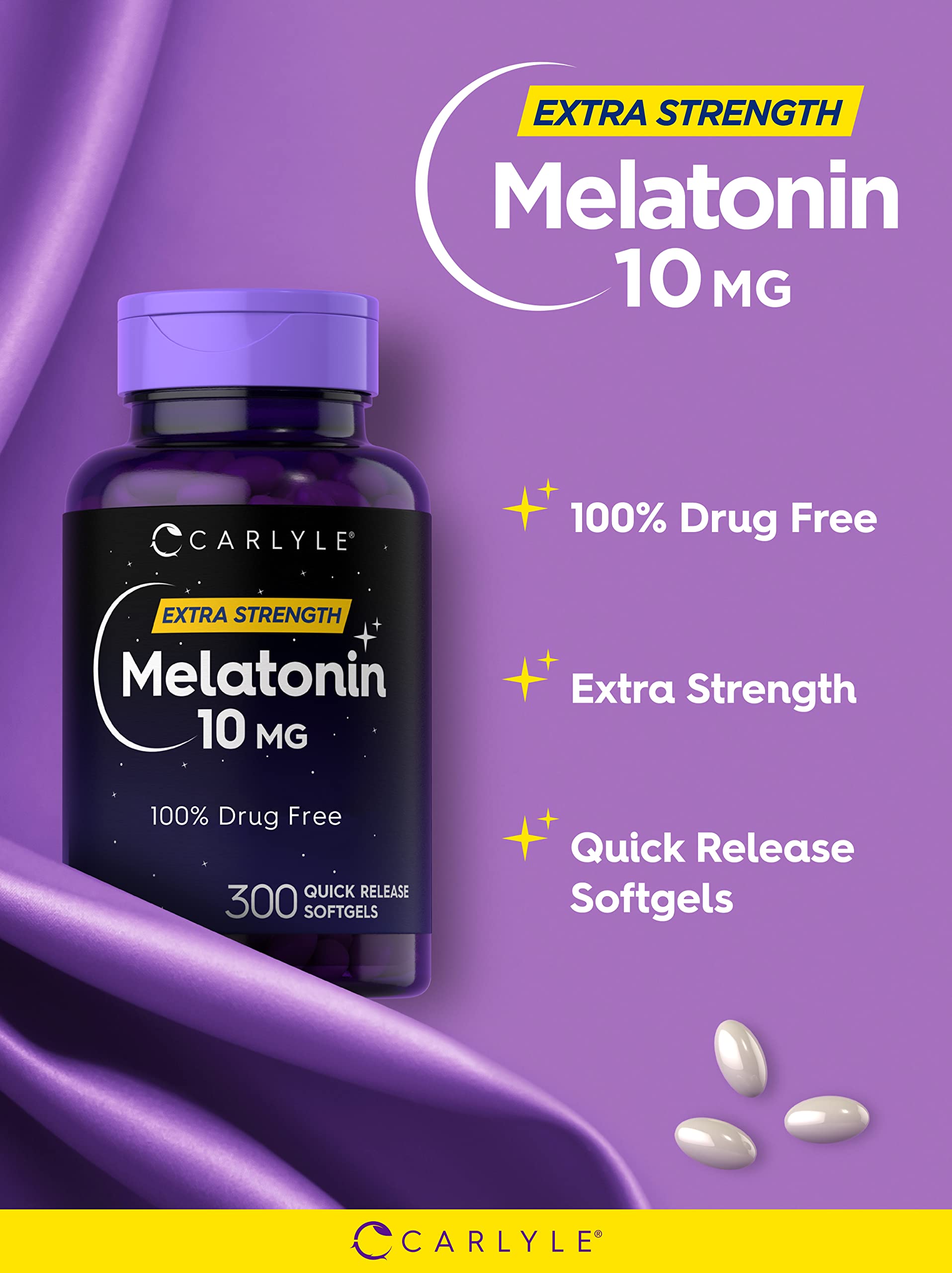 Carlyle Melatonin 10mg | 300 Softgels – Pack of 2 | Extra Strength Sleep Support