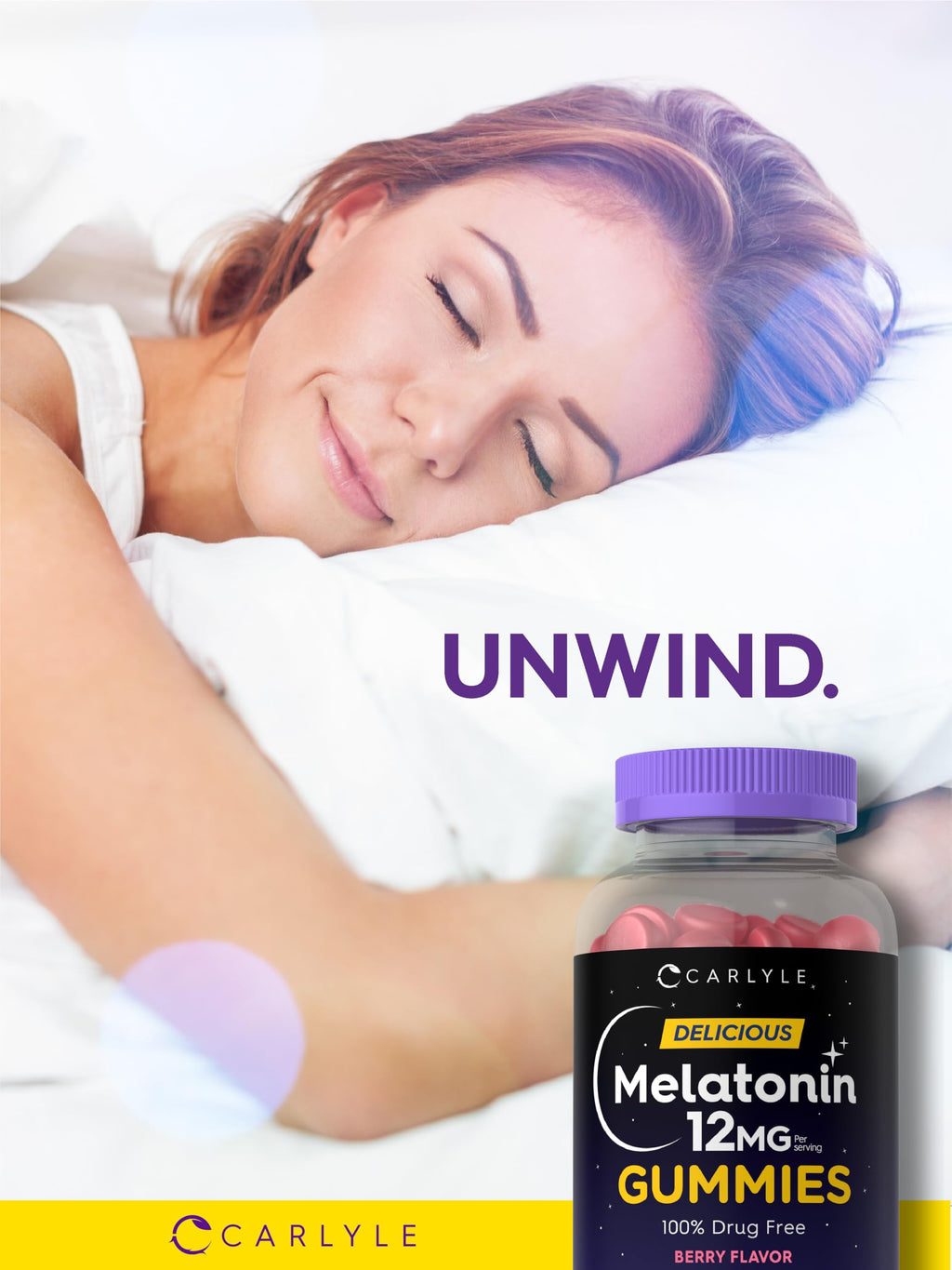Carlyle Melatonin Gummies 12mg - Berry Flavor, 100 Count | Vegan, Non-GMO, Gluten Free