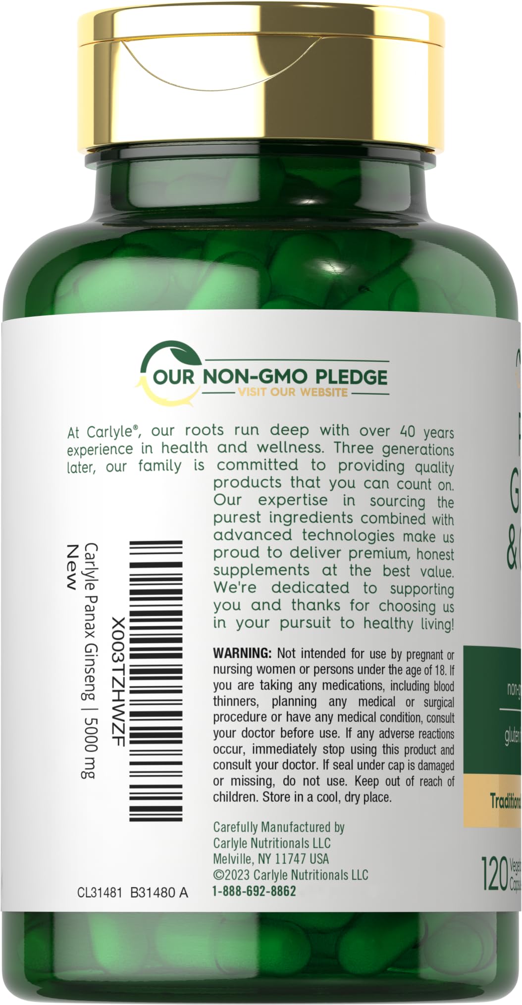 Carlyle Panax Ginseng & Ginkgo 5000mg | 120 Veg Capsules | Non-GMO & Gluten Free