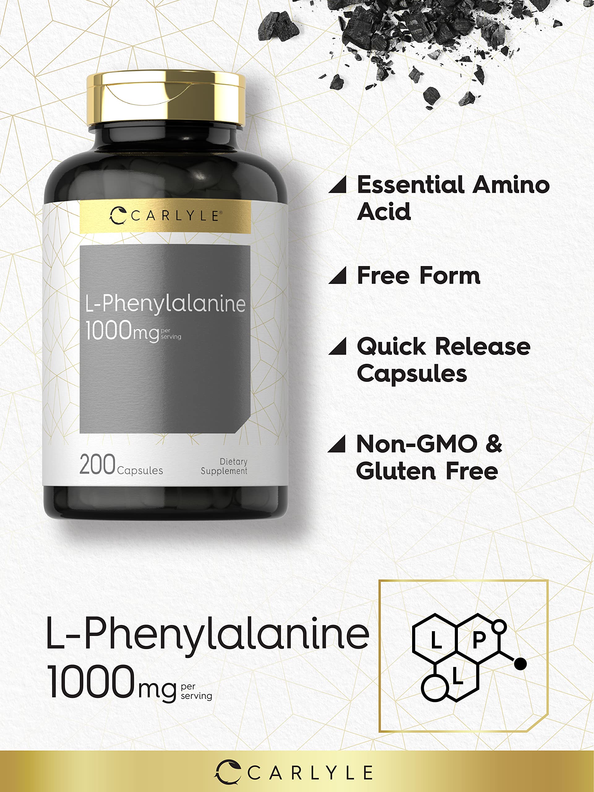 Carlyle L-Phenylalanine 1000mg – 200 Capsules | Non-GMO & Gluten Free