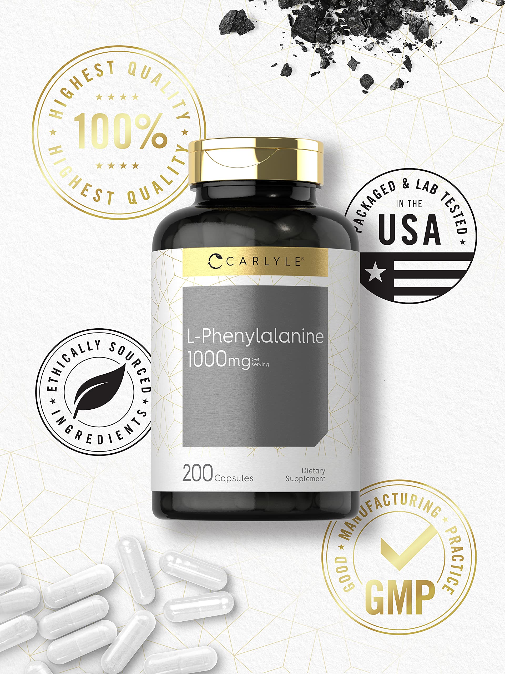 Carlyle L-Phenylalanine 1000mg – 200 Capsules | Non-GMO & Gluten Free