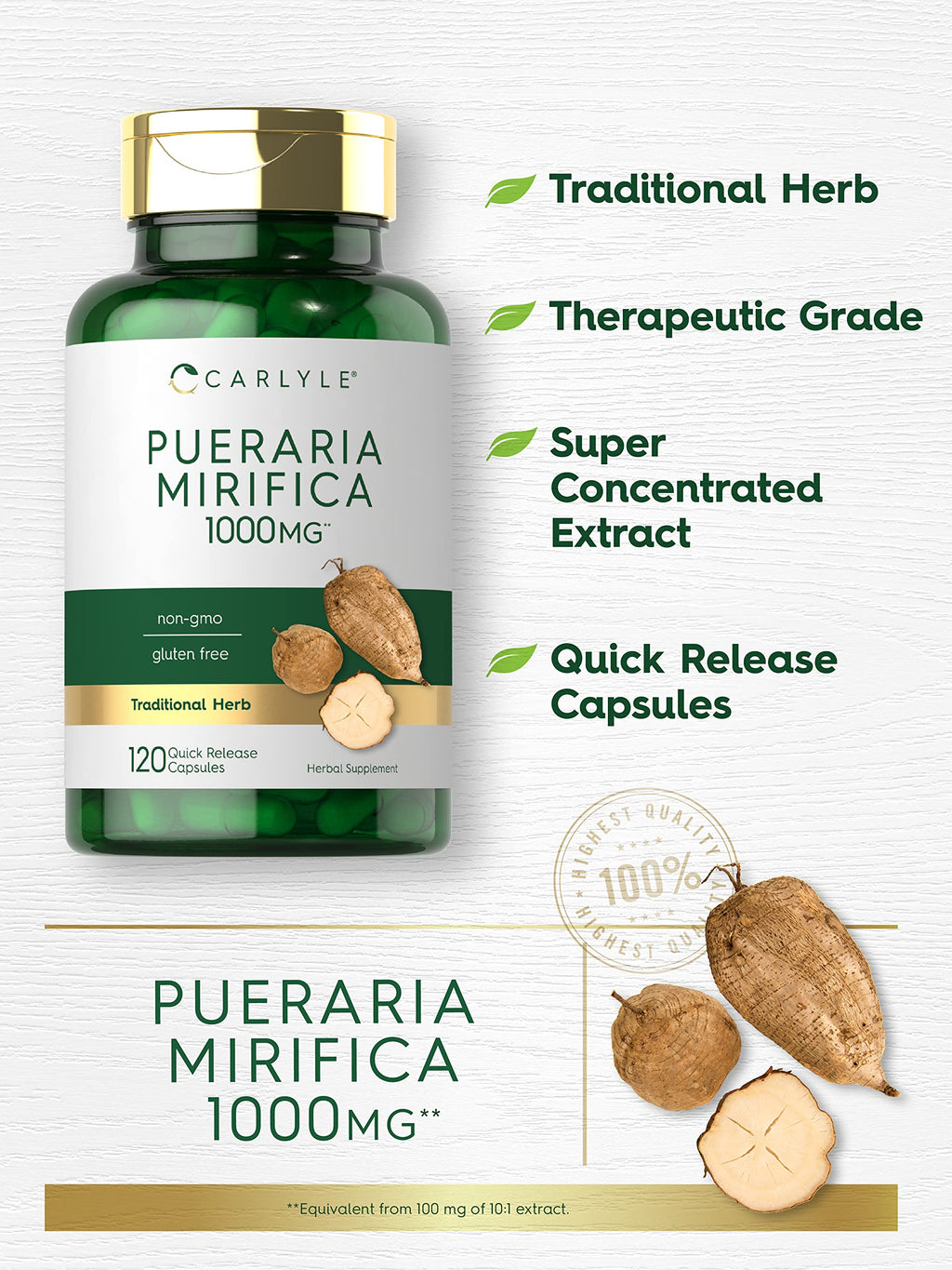 Carlyle Pueraria Mirifica Capsules | 1000mg | 120 Count | Root Extract | Non-GMO & Gluten Free Supplement
