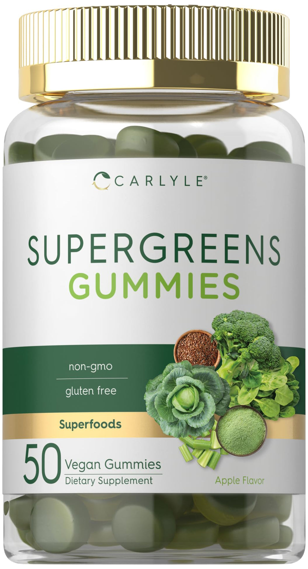 Carlyle Supergreens Gummies – Apple Flavor | 50 Count | Vegan, Non-GMO, Gluten Free