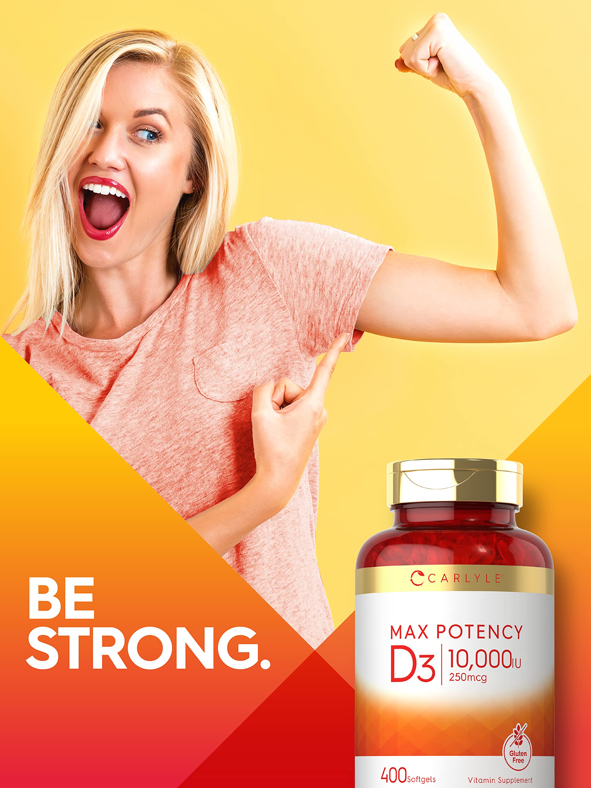 Carlyle Vitamin D3 10,000 IU – 400 Softgels (2-Pack) | Value Size, Max Potency | Non-GMO & Gluten Free