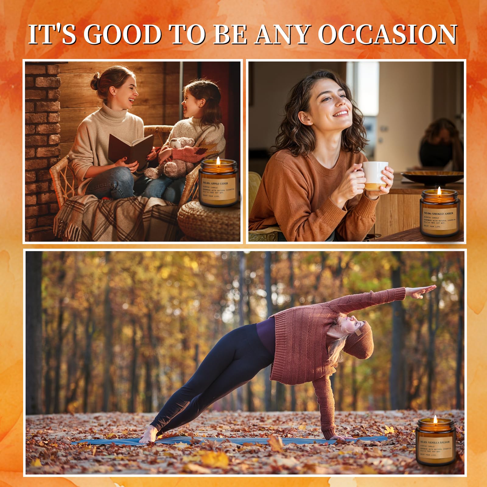 Fall Candles for Home: 6 x 3.5 oz Soy Wax, 150 Hours Long-Lasting – Pumpkin Spice & Apple Cinnamon