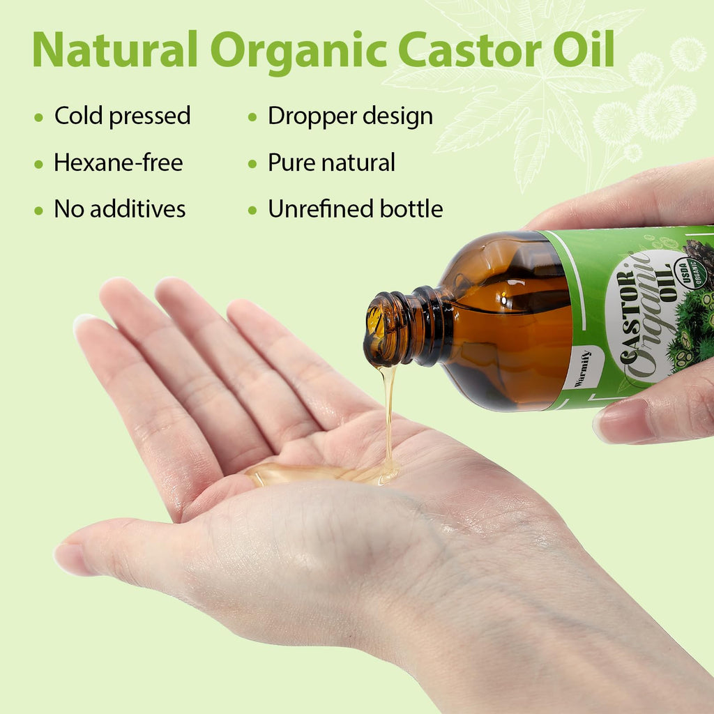 Castor Oil Patches Kit – Organic Cold-Pressed Castor Oil, 3.5oz Bottle + 30 Self-Adhesive Patches