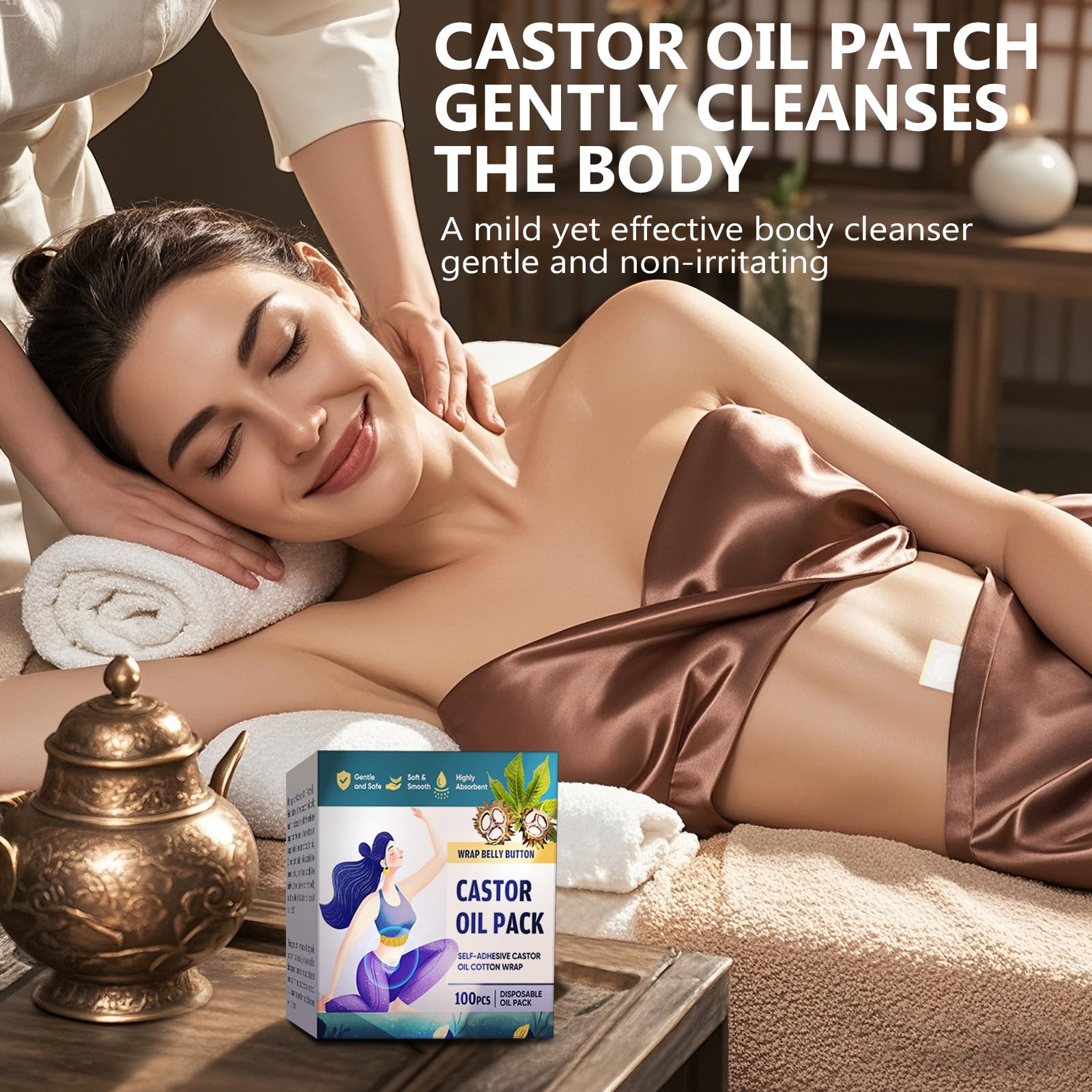 Disposable Castor Oil Belly Button Patch – Self-Adhesive Castor Oil Patches, Organic Cotton, 100 Pcs