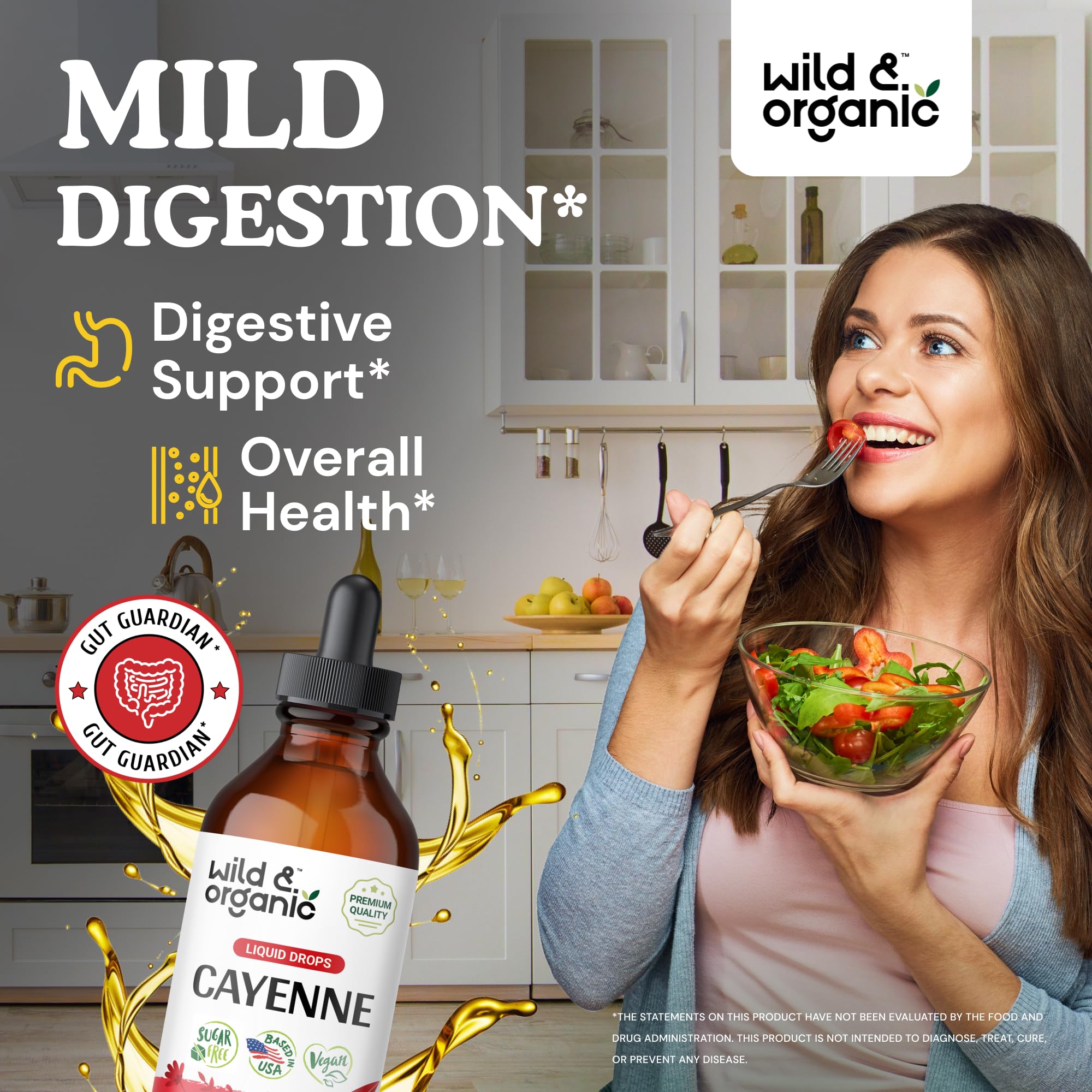 Wild & Organic Cayenne Pepper Tincture - Digestive Support, Vegan & Alcohol-Free - 4 fl oz