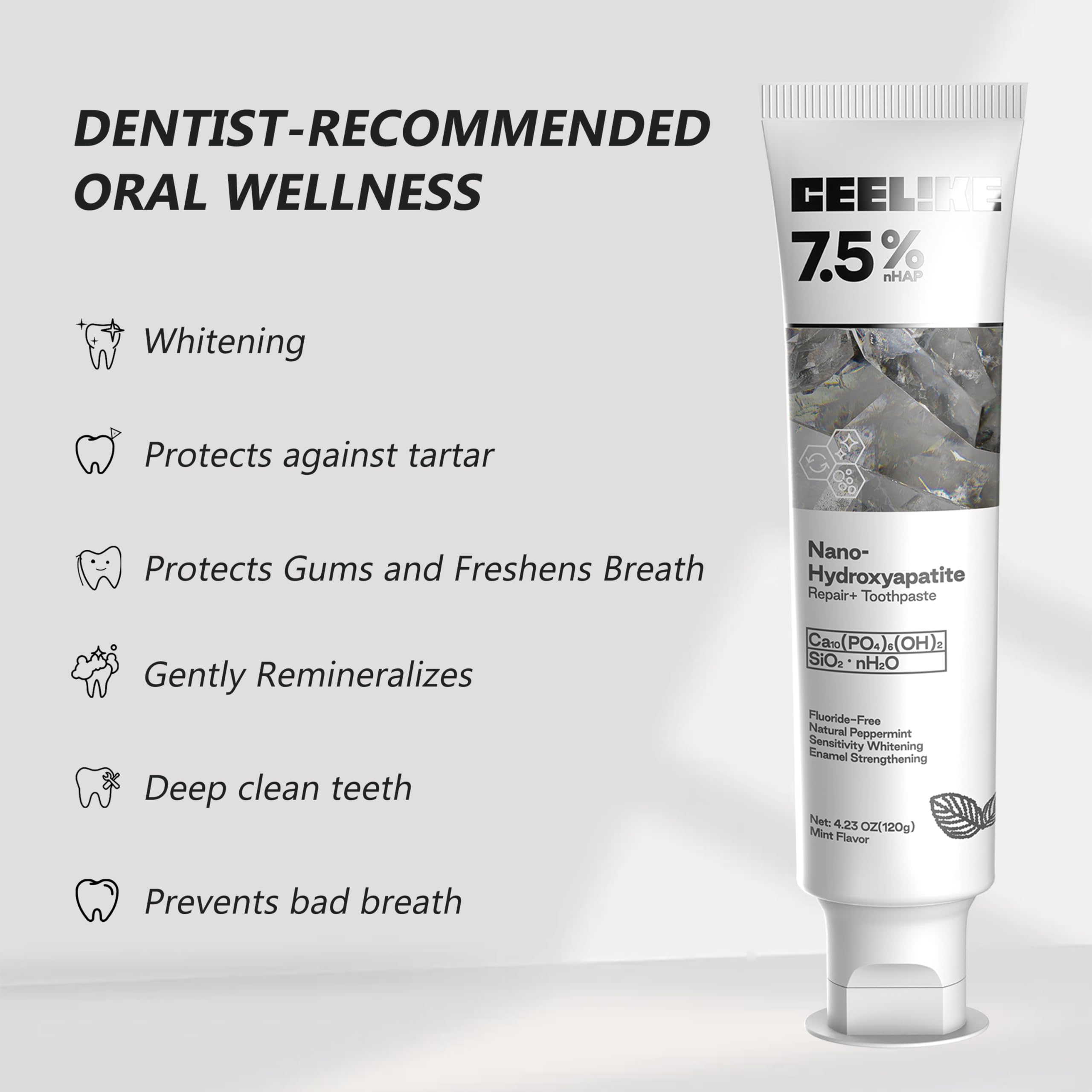 CEELIKE 7.5% Hydroxyapatite Toothpaste – Enamel Strengthening, Gum Protection, Fluoride-Free, 120g