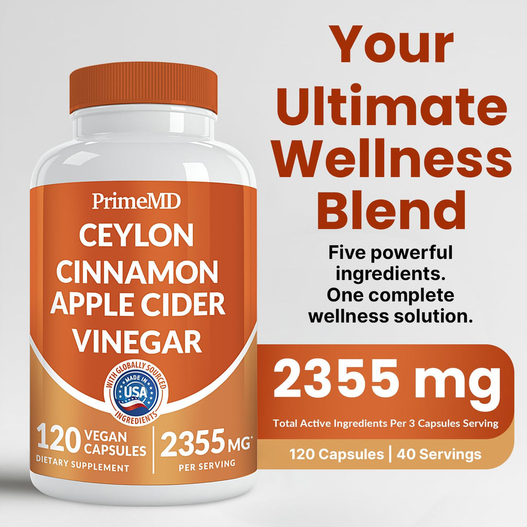 5-in-1 Ceylon Cinnamon Capsules 2355mg – 120 ct | Apple Cider Vinegar, Turmeric
