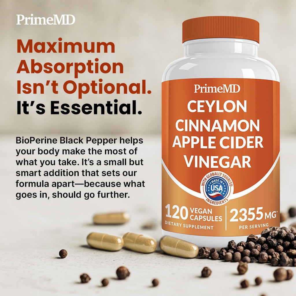 5-in-1 Ceylon Cinnamon Capsules 2355mg – 120 ct | Apple Cider Vinegar, Turmeric