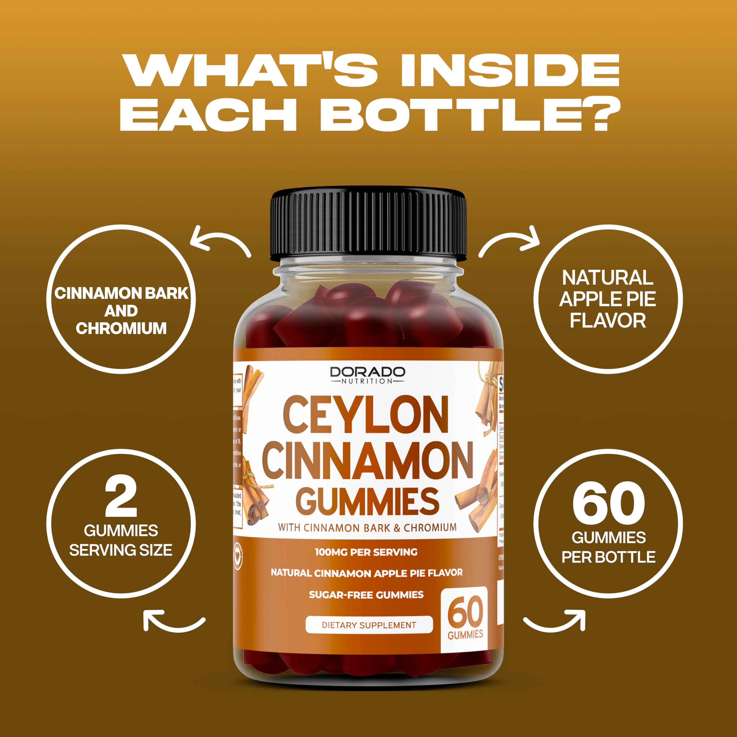 Ceylon Cinnamon Gummies (60 Count) Apple Cider Vinegar Cinnamon, Turmeric, Berberine & Ginseng | Ceylon Supplements | Vegan Safe & USA Made (Pack of 2)