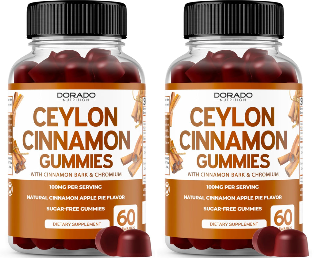 Ceylon Cinnamon Gummies (60 Count) Apple Cider Vinegar Cinnamon, Turmeric, Berberine & Ginseng | Ceylon Supplements | Vegan Safe & USA Made (Pack of 2)