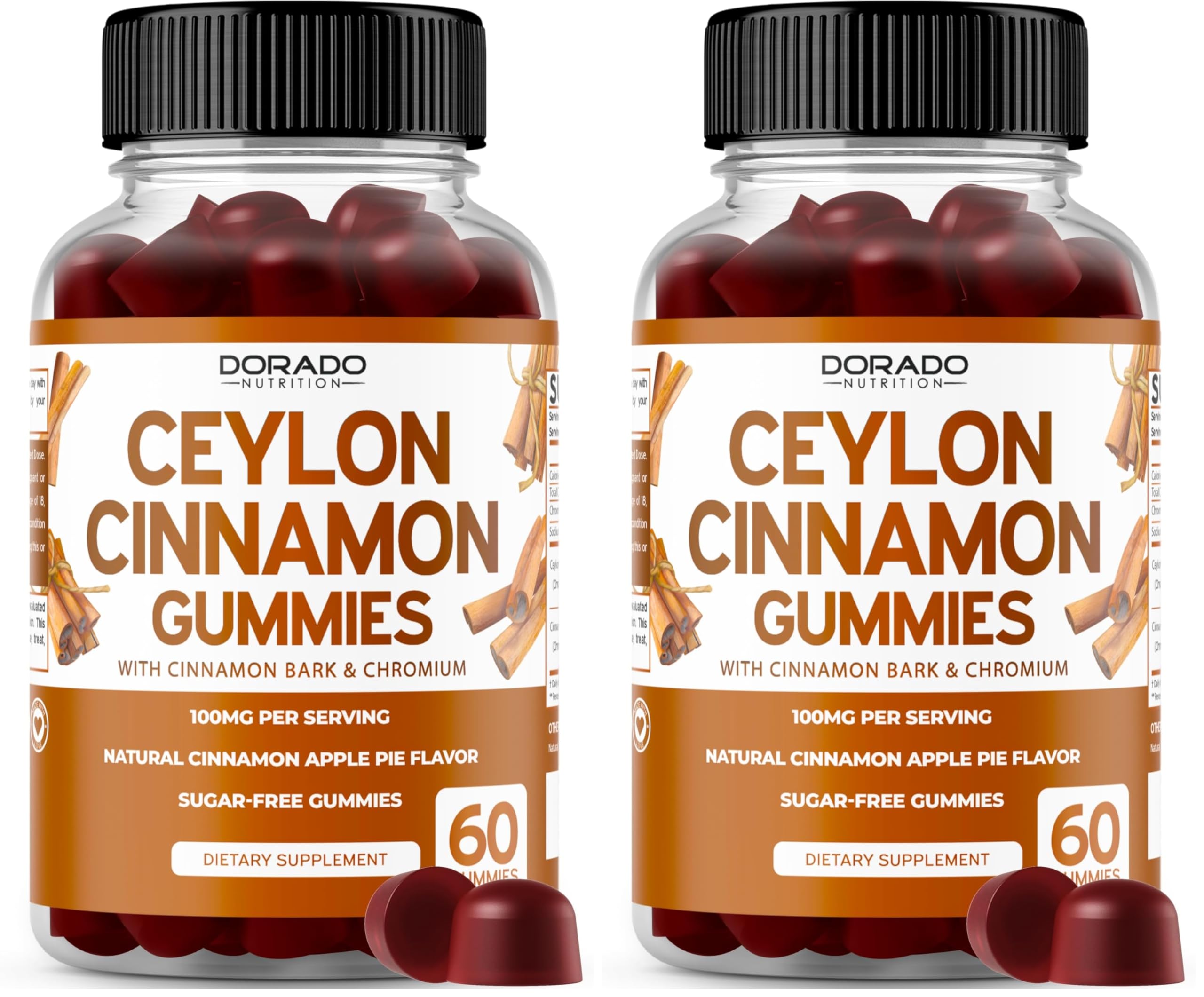 Ceylon Cinnamon Gummies (60 Count) Apple Cider Vinegar Cinnamon, Turmeric, Berberine & Ginseng | Ceylon Supplements | Vegan Safe & USA Made (Pack of 2)