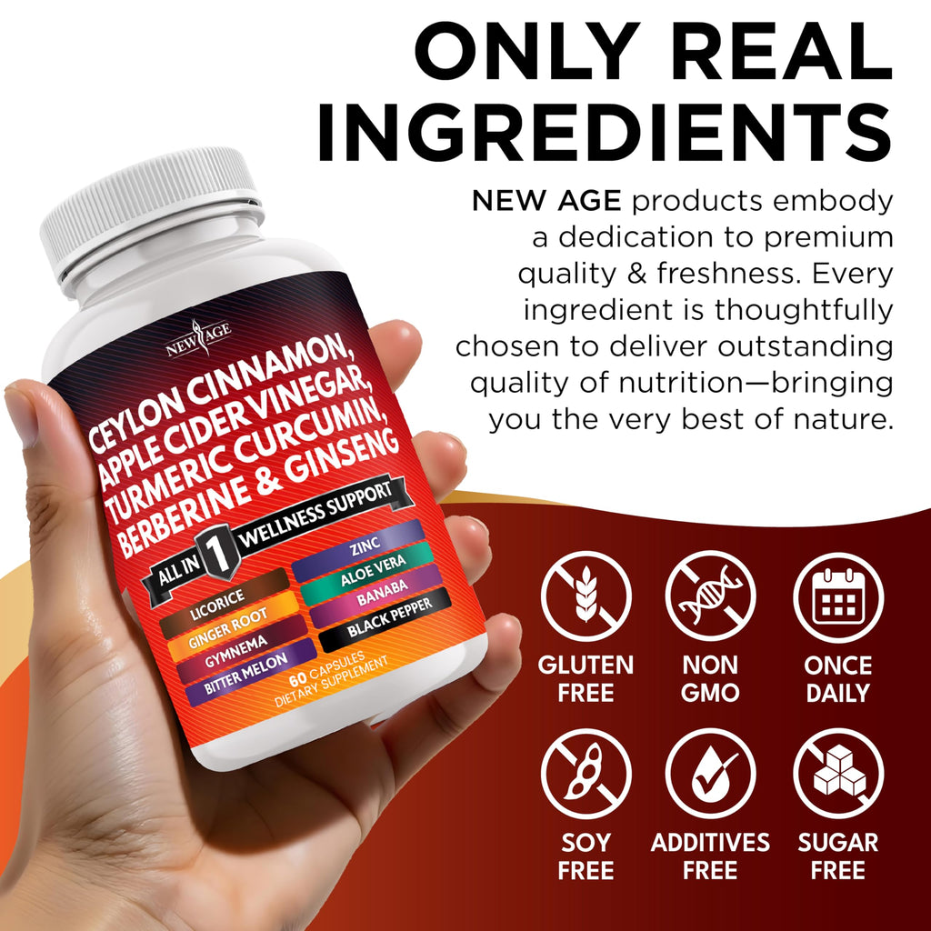 Ceylon Cinnamon Turmeric ACV Ginseng Berberine Banaba 60 Count