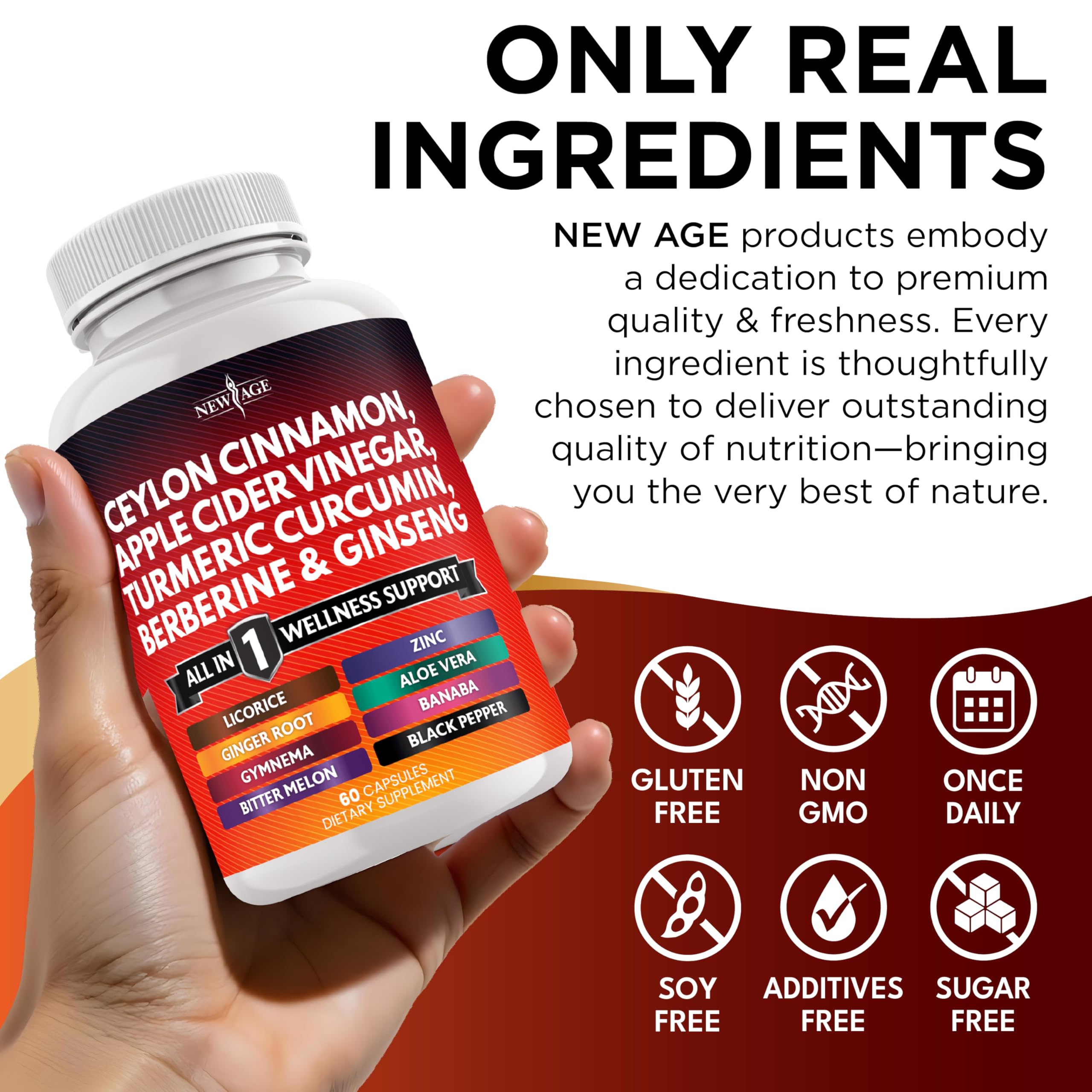 Ceylon Cinnamon Turmeric ACV Ginseng Berberine Banaba 60 Count
