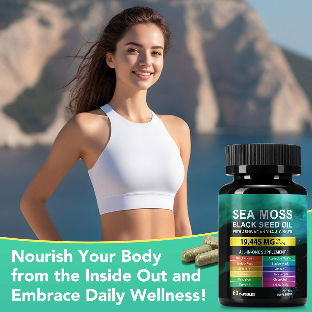 CFXYHNOX Sea Moss & Black Seed Oil Capsules with Ashwagandha – 60 Count (Plant-Based)